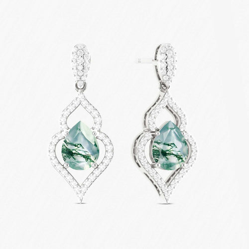 Moss Agate Gemstone Stylish Stud and Drop Earring