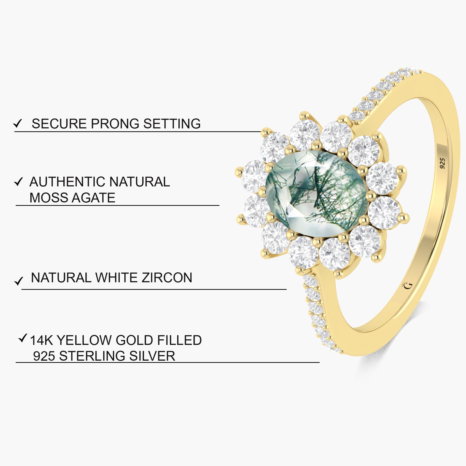 Moss Agate oval shape stone gold wedding ring for women - Goodstone Jewels