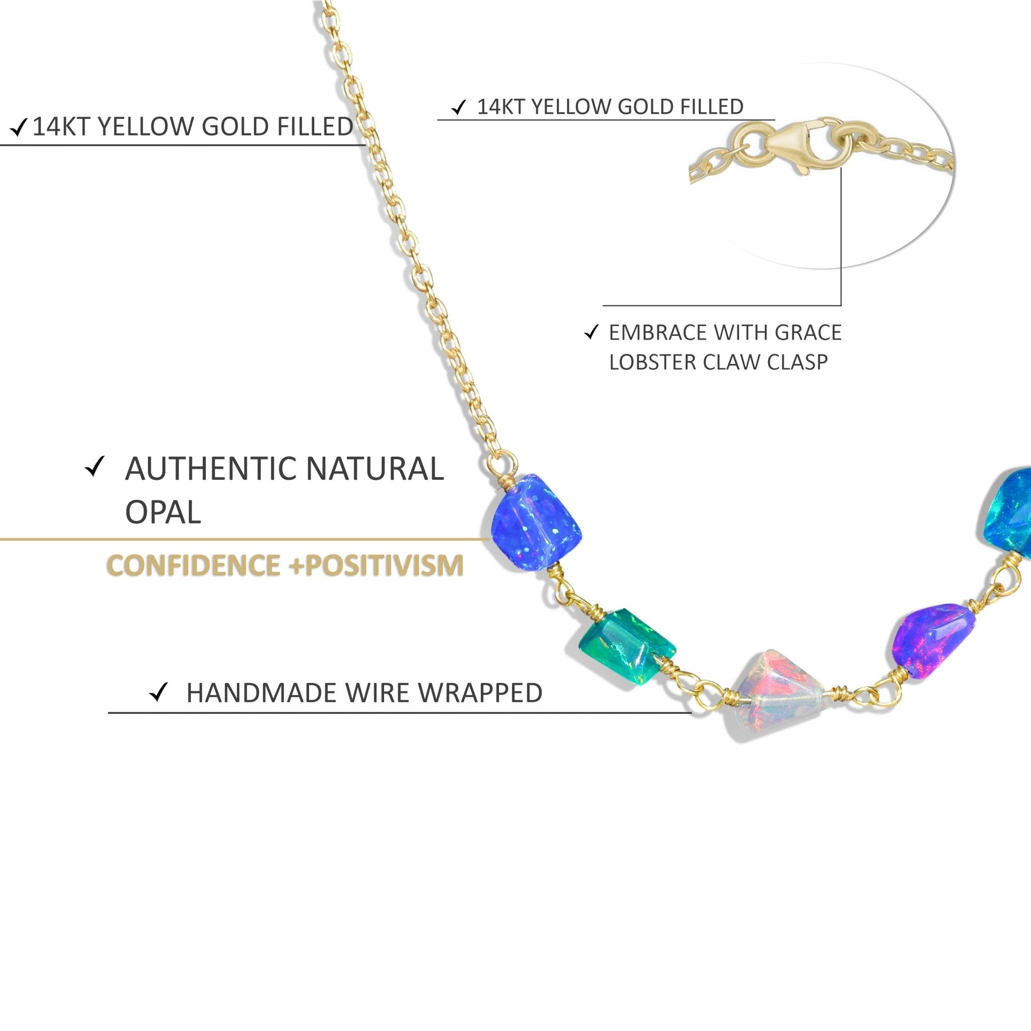 Multi Color Opal Tumble 16 + 2 Inch Size Chain Necklace - Goodstone Jewels