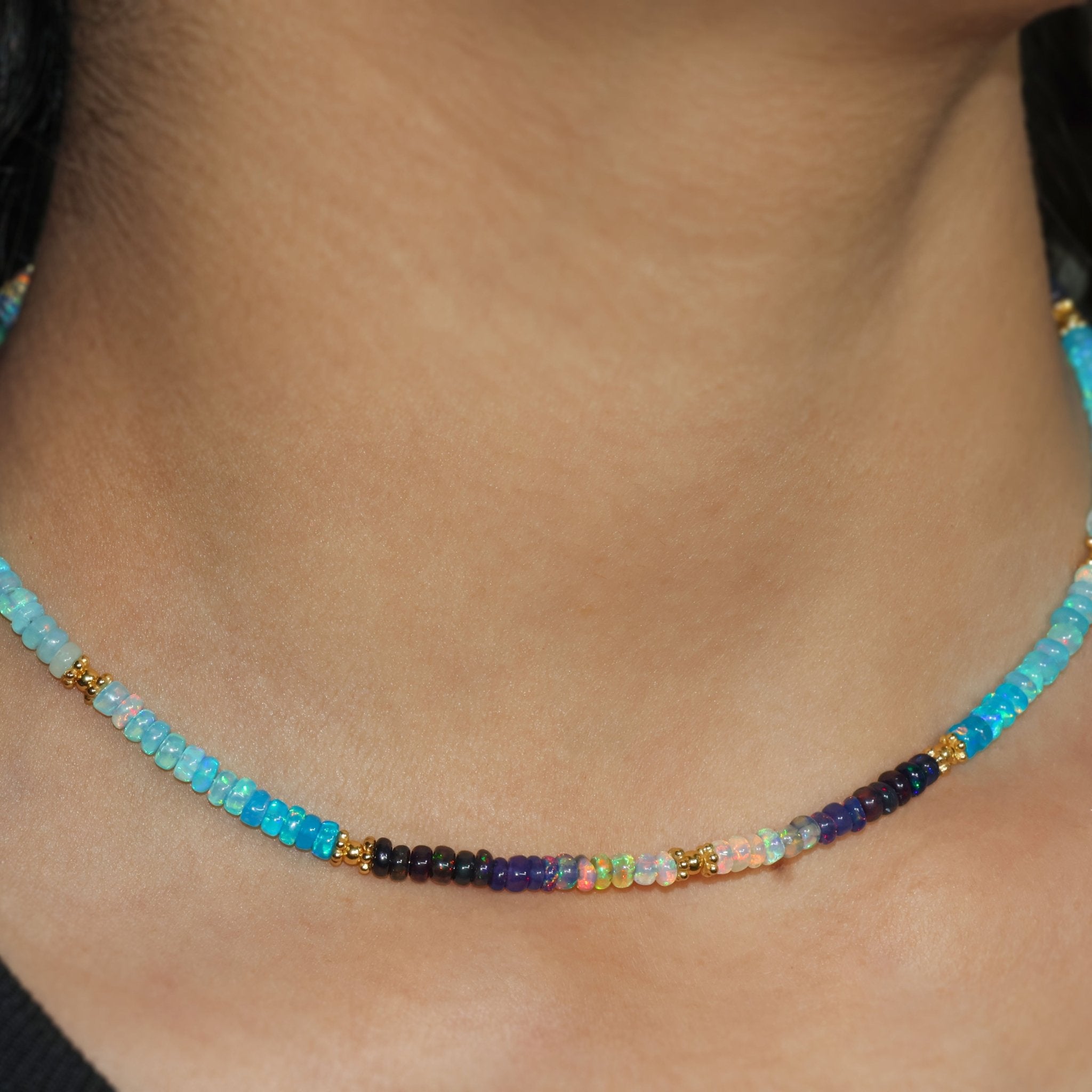 Multi Shade Separator Beaded Necklace Natural Paraiba Opal - Goodstone Jewels