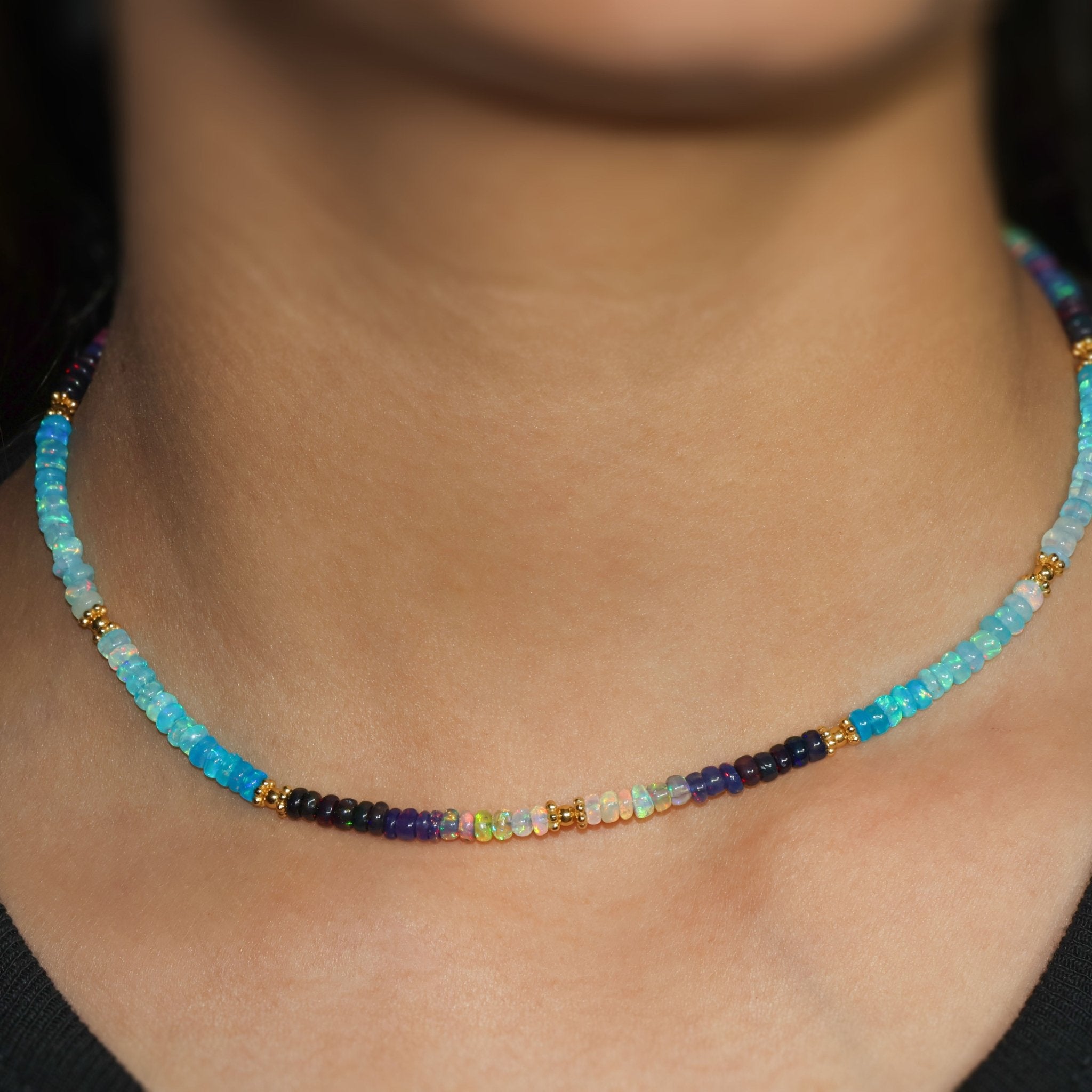 Multi Shade Separator Beaded Necklace Natural Paraiba Opal - Goodstone Jewels