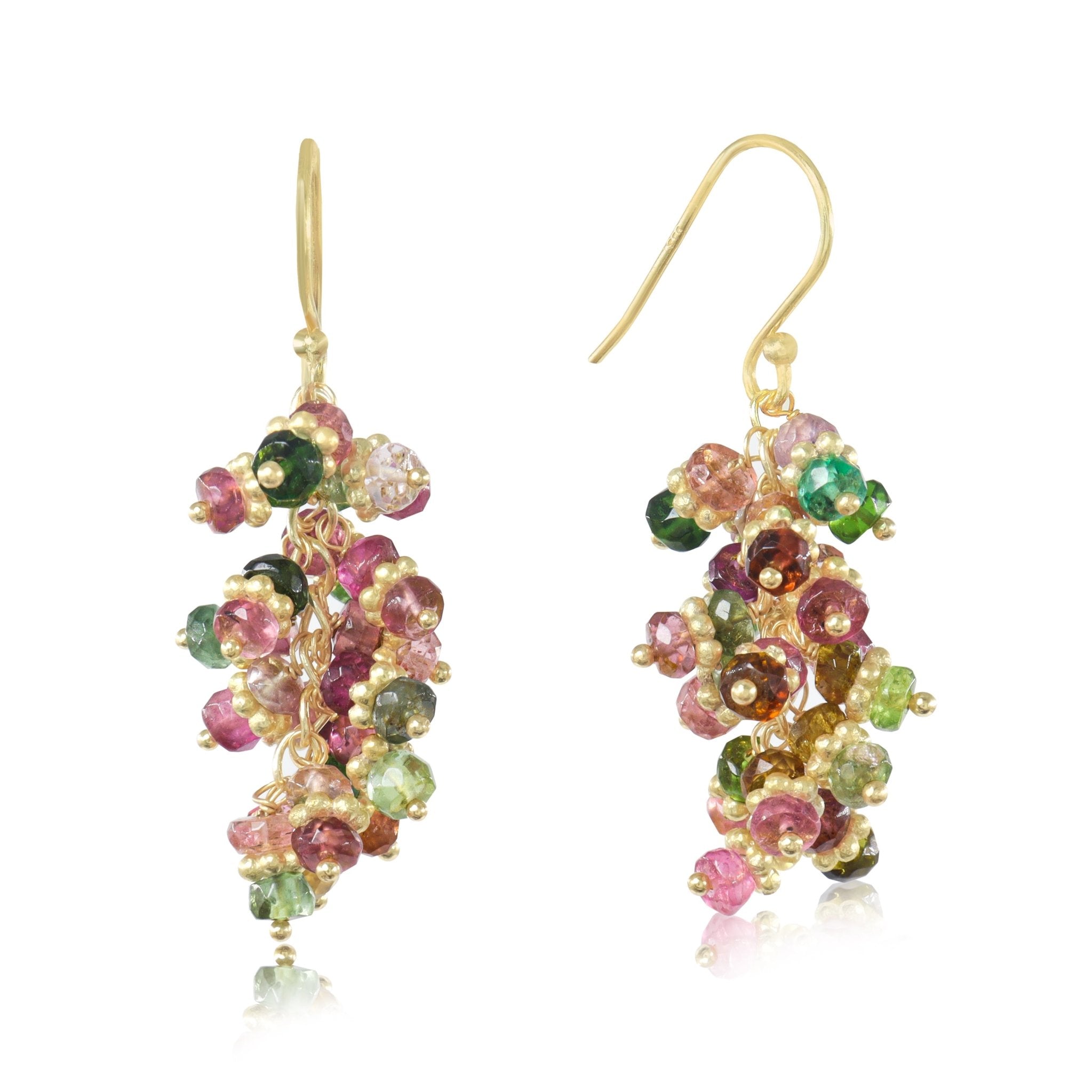 Multi Tourmaline Beads Chakri Style Cluster Earrings - Goodstone Jewels