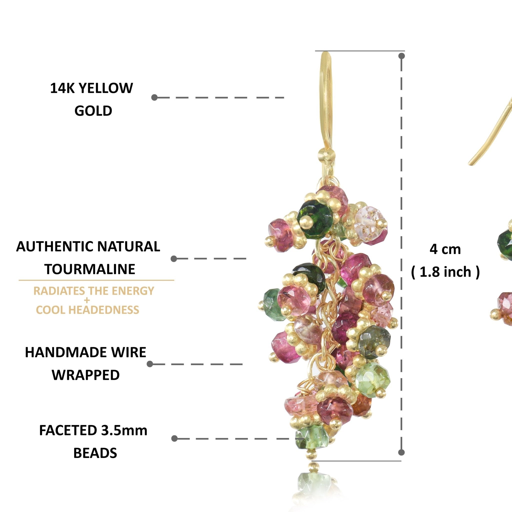 Multi Tourmaline Beads Chakri Style Cluster Earrings - Goodstone Jewels