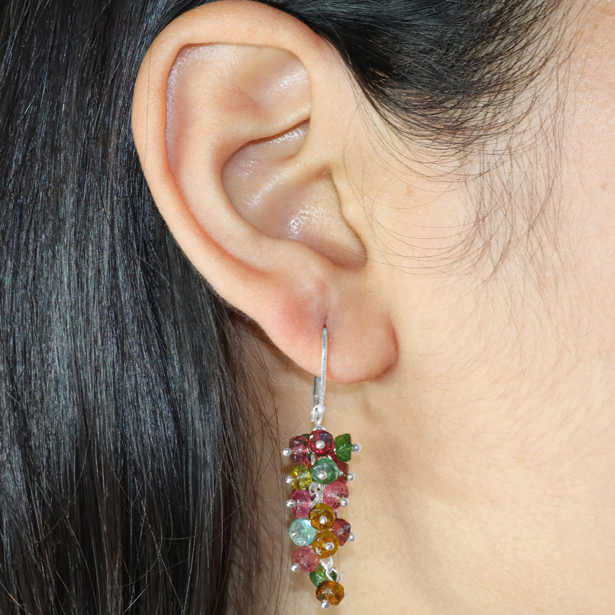 Multi Tourmaline Faceted Beads Cluster Earrings for Her - Goodstone Jewels