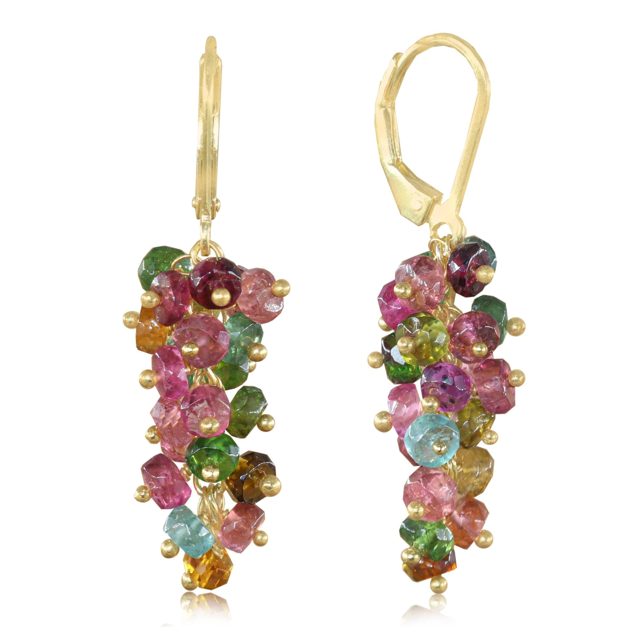 Multi Tourmaline Faceted Beads Cluster Earrings for Her - Goodstone Jewels