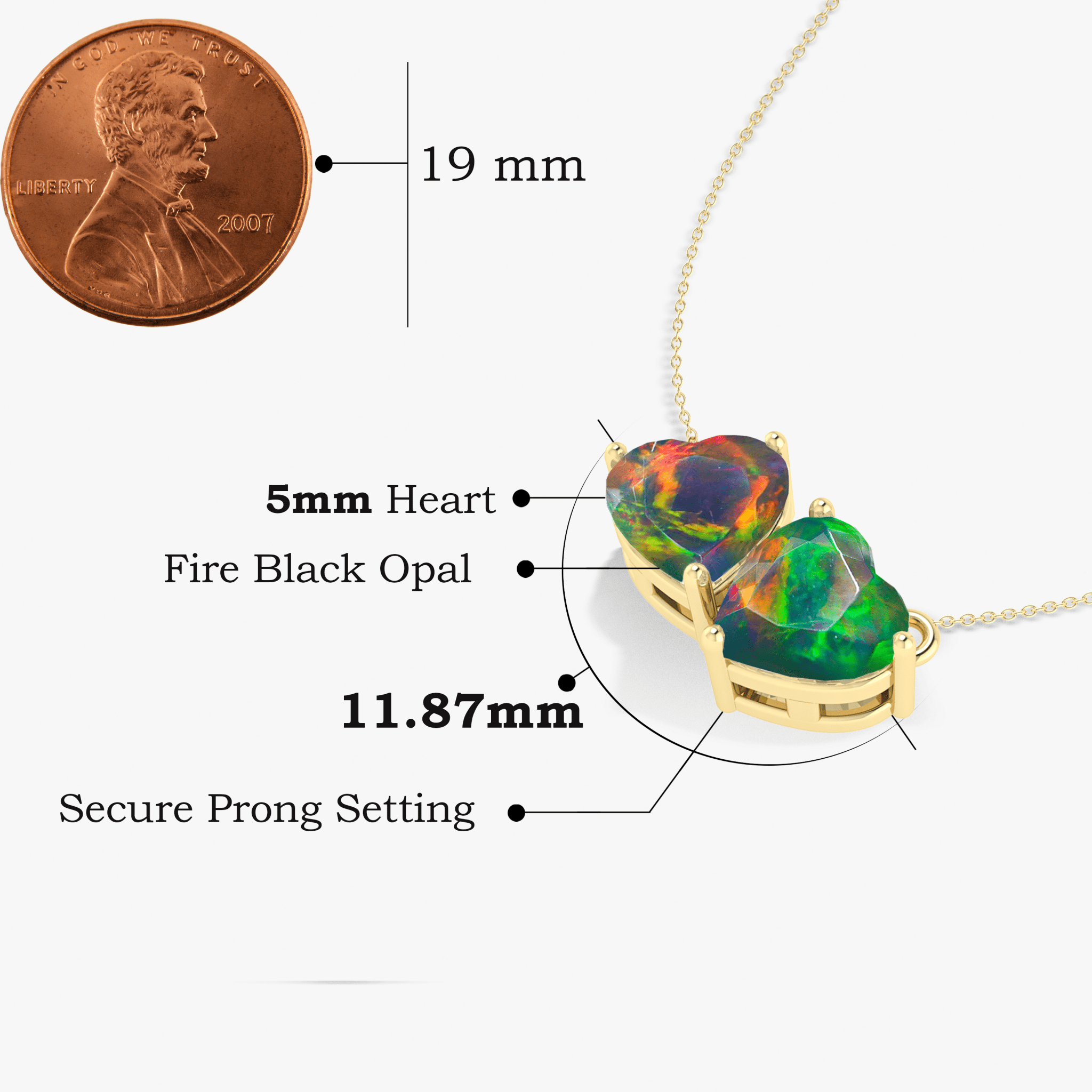 Multifire Black Opal Dual Heart Pendant - Goodstone Jewels