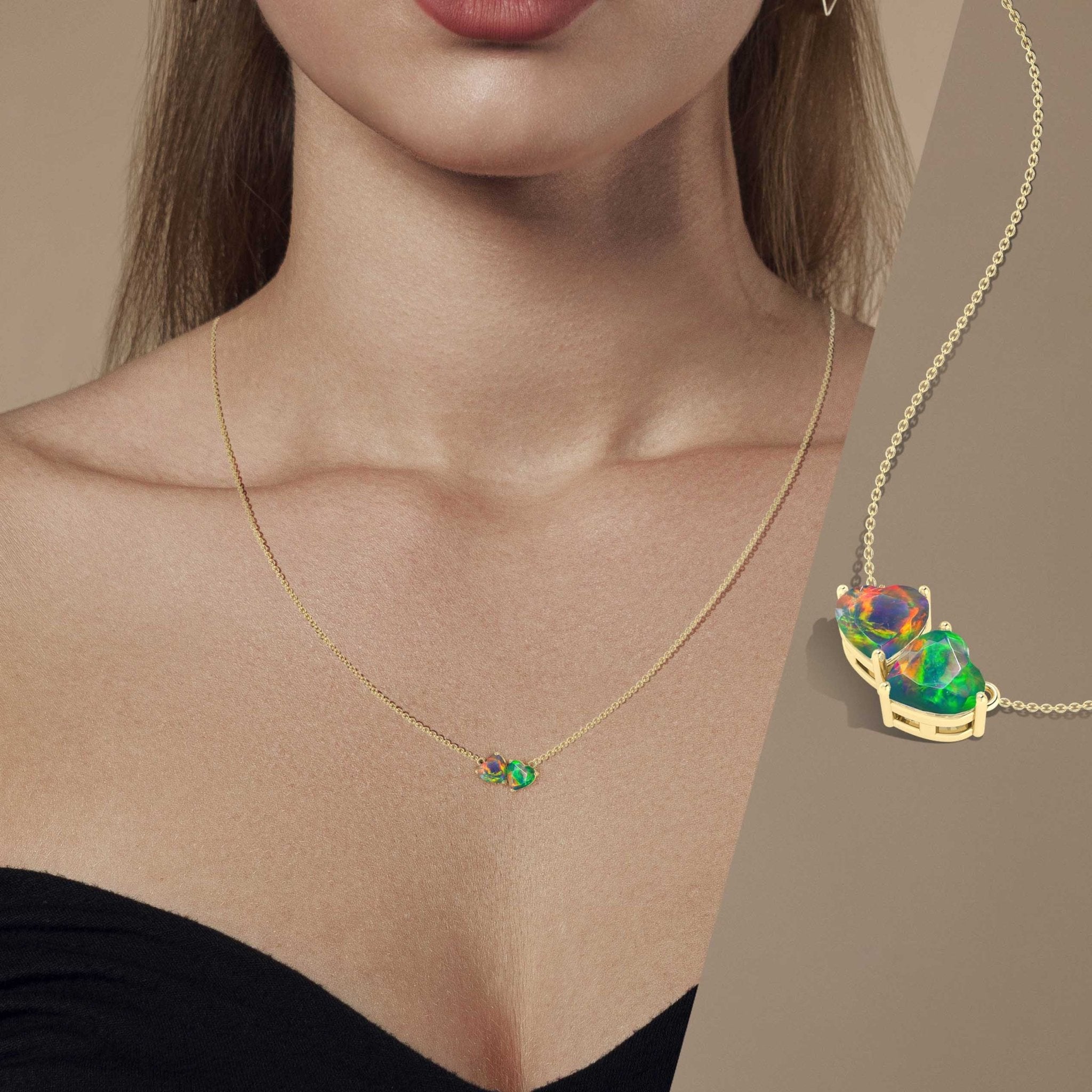 Multifire Black Opal Dual Heart Pendant - Goodstone Jewels