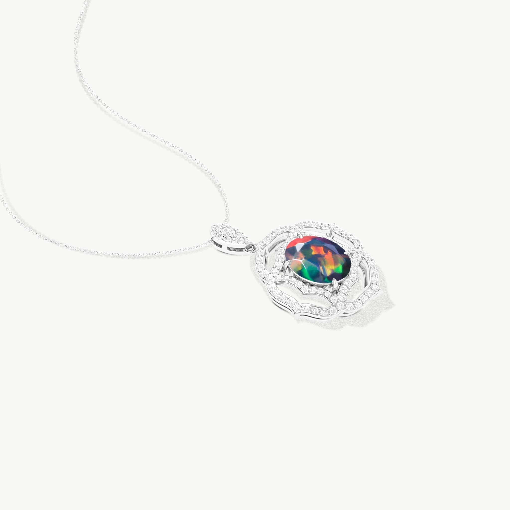 Multifire Black Opal Gemstone Charm Pendant Necklace - Goodstone Jewels