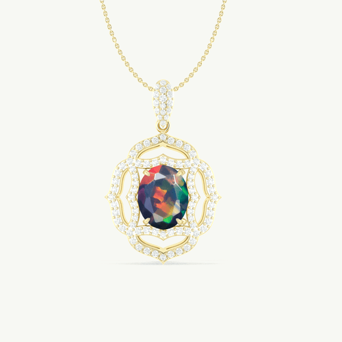 Multifire Black Opal Gemstone Charm Pendant Necklace
