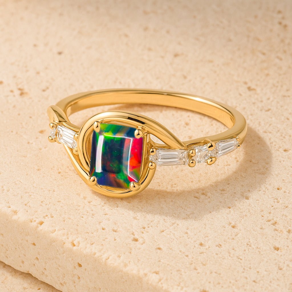 Multifire Black Opal Gemstone Statement Ring for Women - Goodstone Jewels