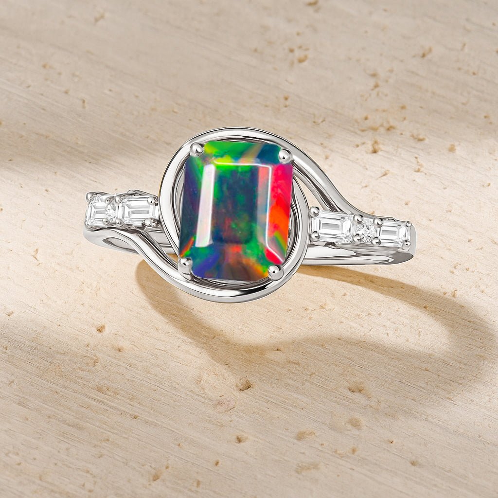 Multifire Black Opal Gemstone Statement Ring for Women - Goodstone Jewels