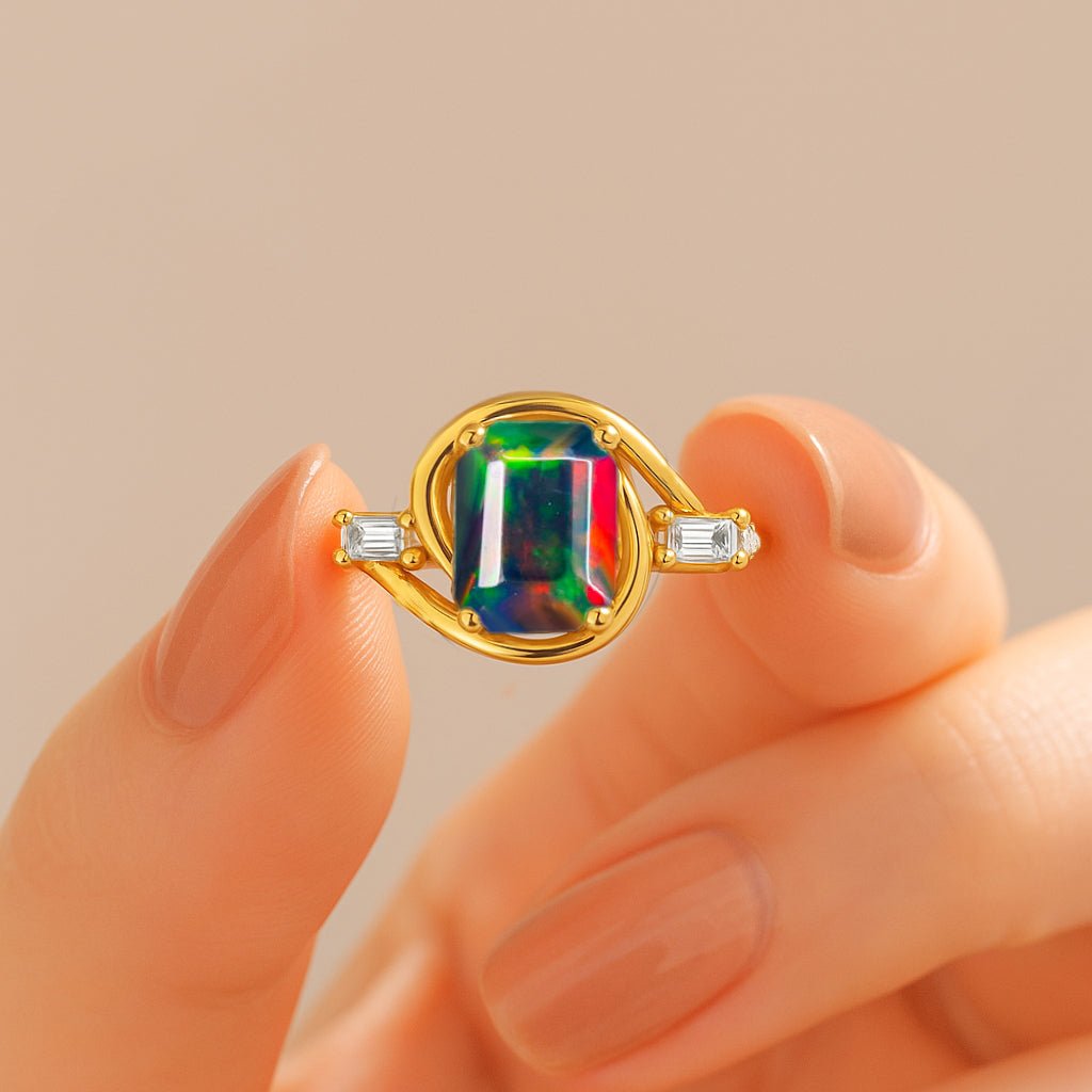 Multifire Black Opal Gemstone Statement Ring for Women - Goodstone Jewels