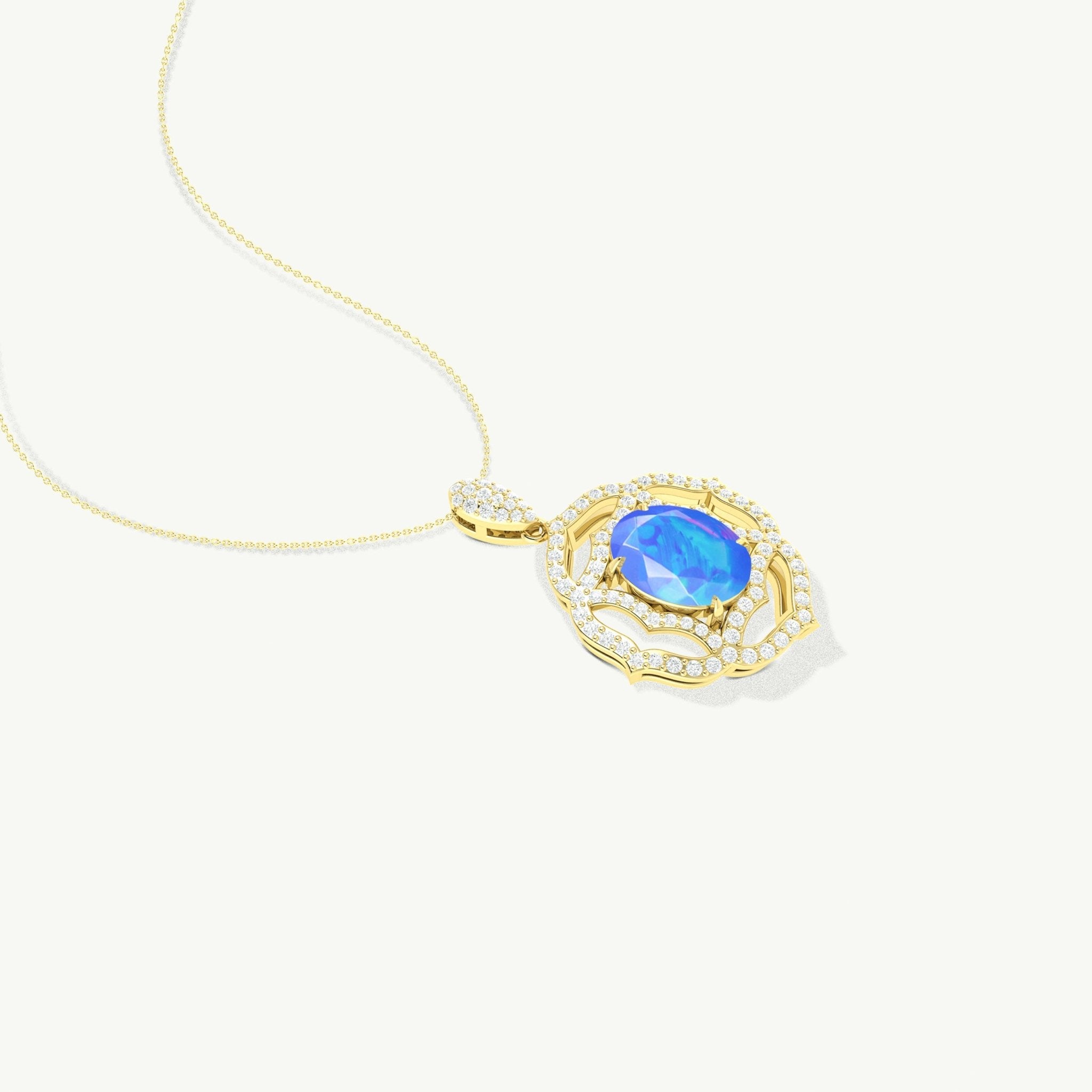 Multifire Blue Opal Gemstone Charm Pendant Necklace - Goodstone Jewels