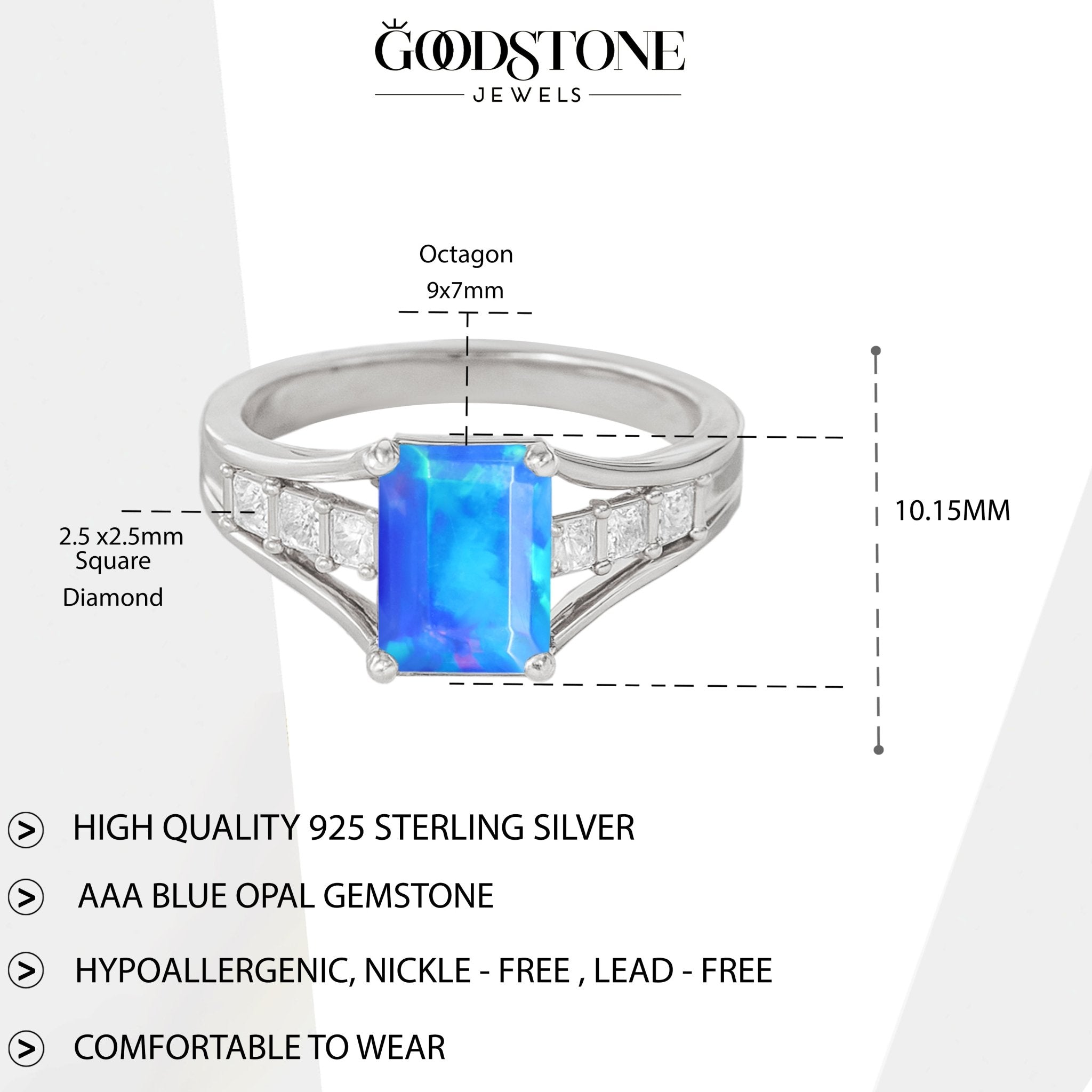 Multifire Blue Opal Octagon Gemstone Statement Ring - Goodstone Jewels