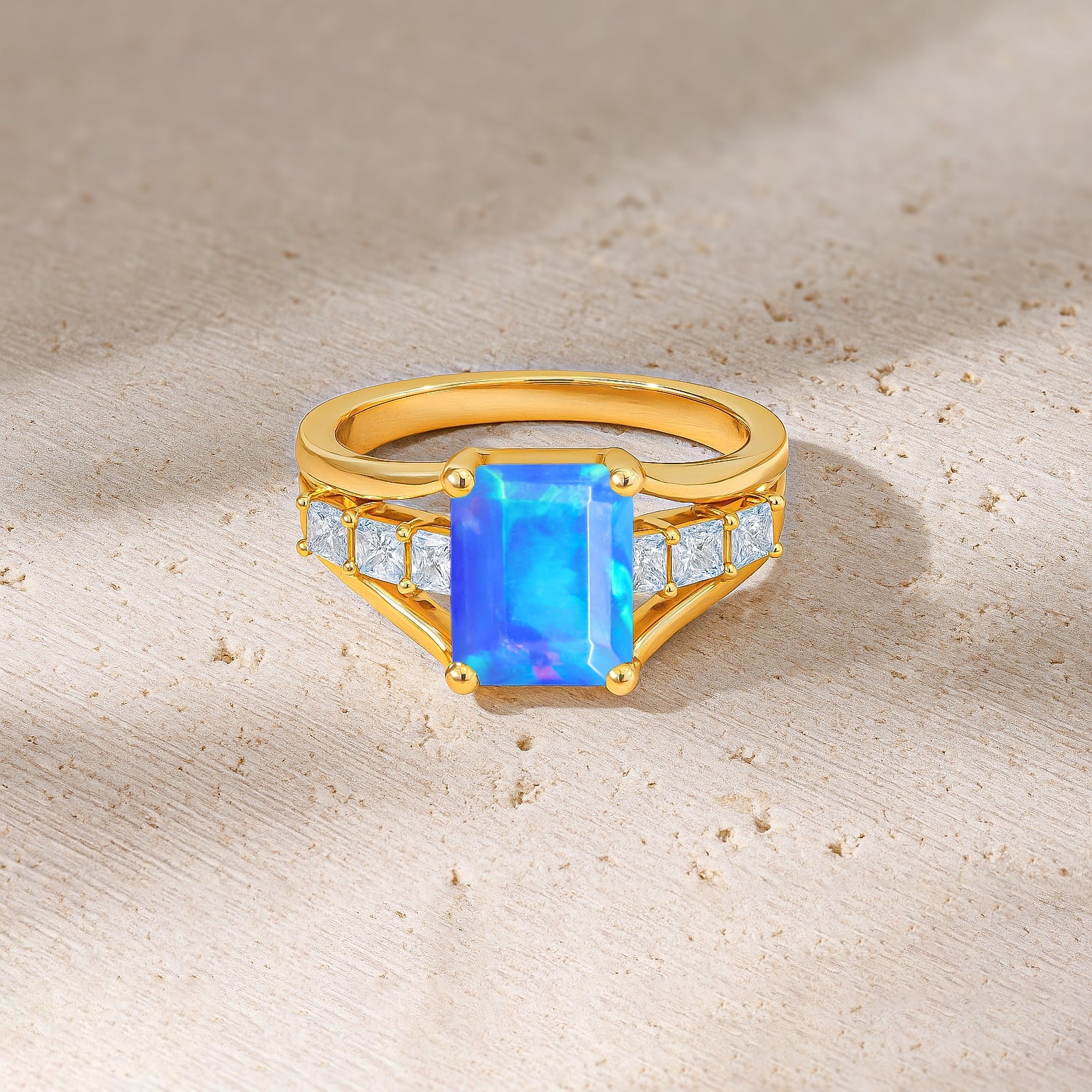 Multifire Blue Opal Octagon Gemstone Statement Ring - Goodstone Jewels