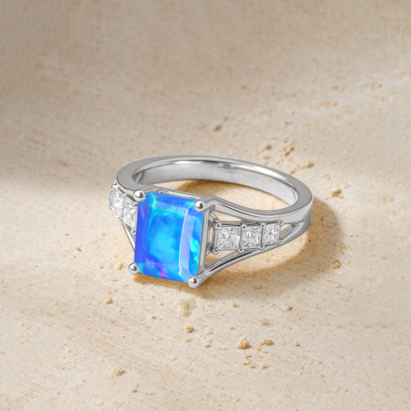 Multifire Blue Opal Octagon Gemstone Statement Ring - Goodstone Jewels