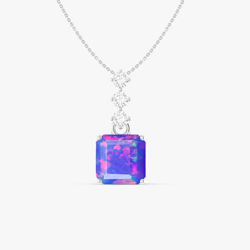 Multifire Lavender Opal Octagon Gemstone Pendant
