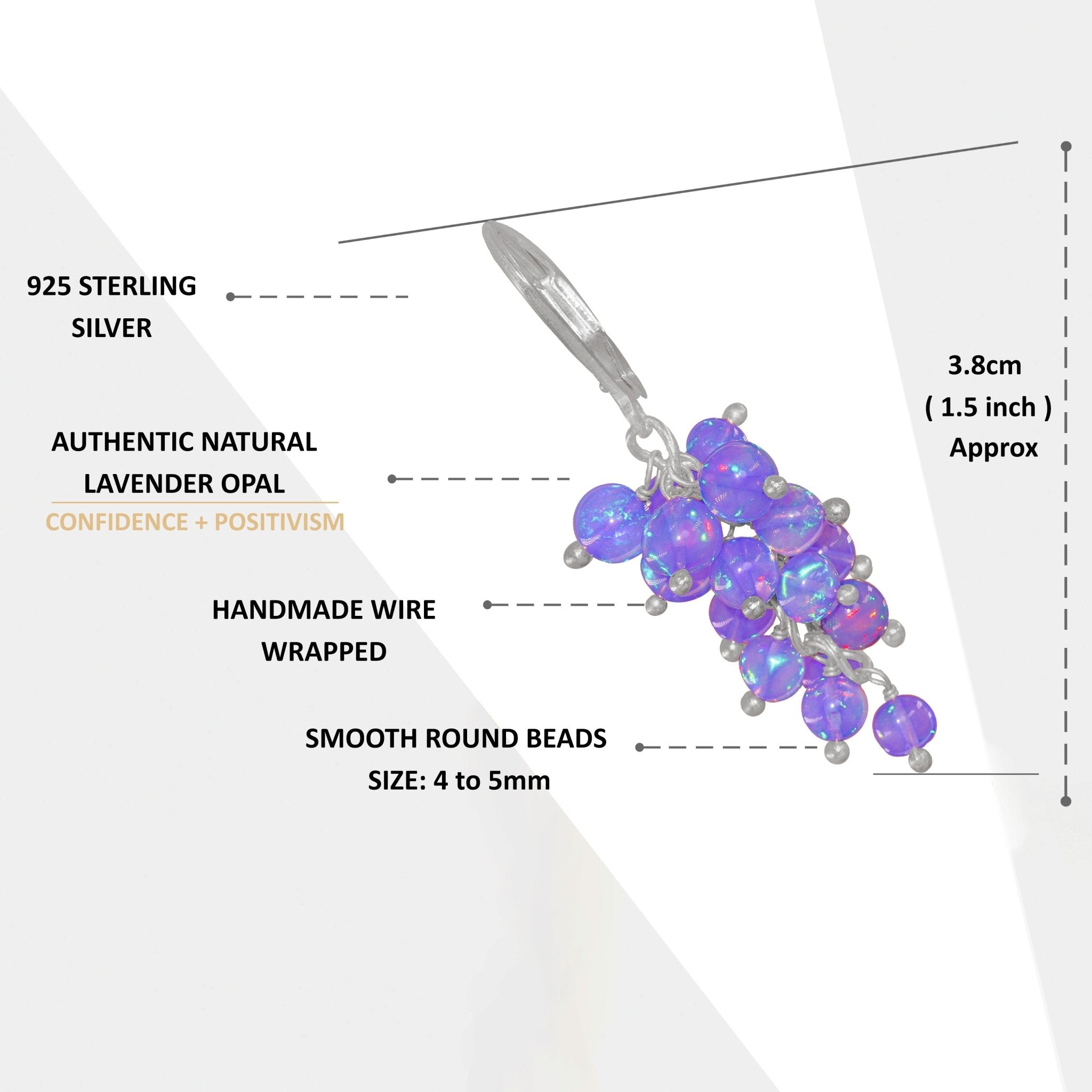 Multifire Lavender Opal Round Beads Cluster Earrings for Her - Goodstone Jewels