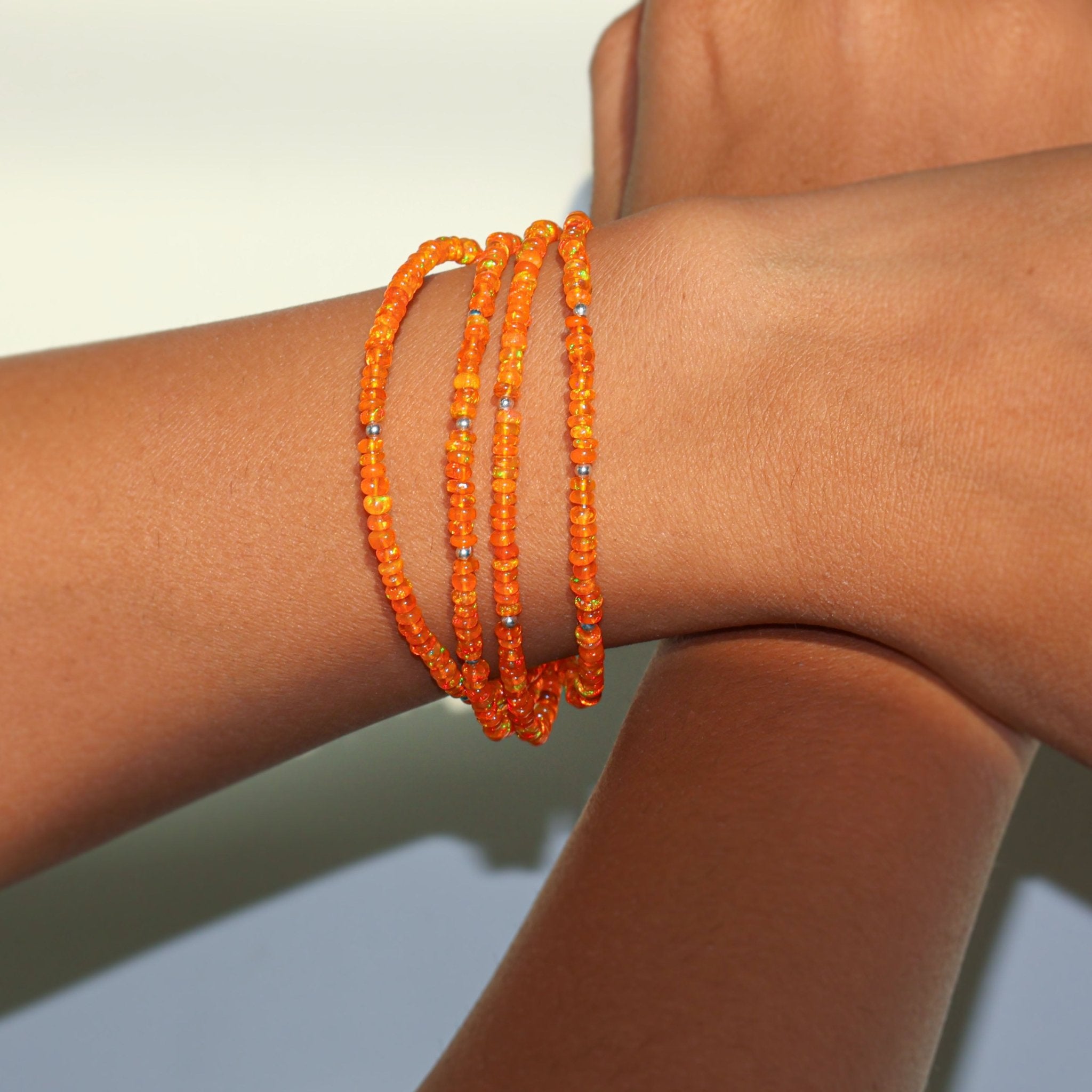 Multifire Orange Opal Four Strand Beaded Handmade Bracelet - Goodstone Jewels