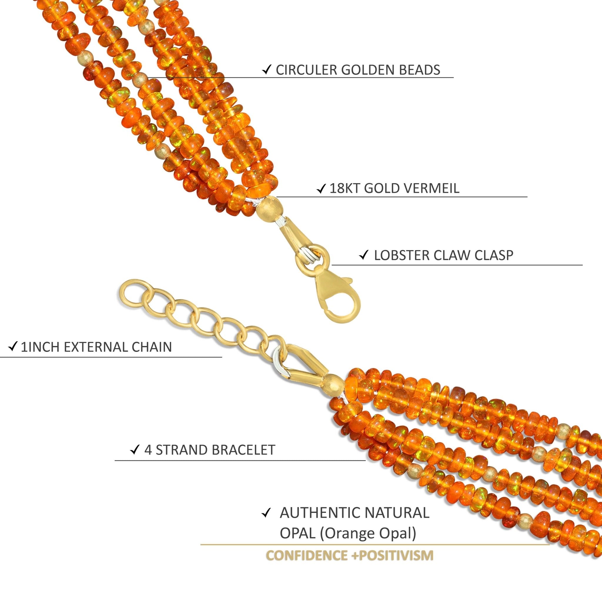 Multifire Orange Opal Four Strand Beaded Handmade Bracelet - Goodstone Jewels