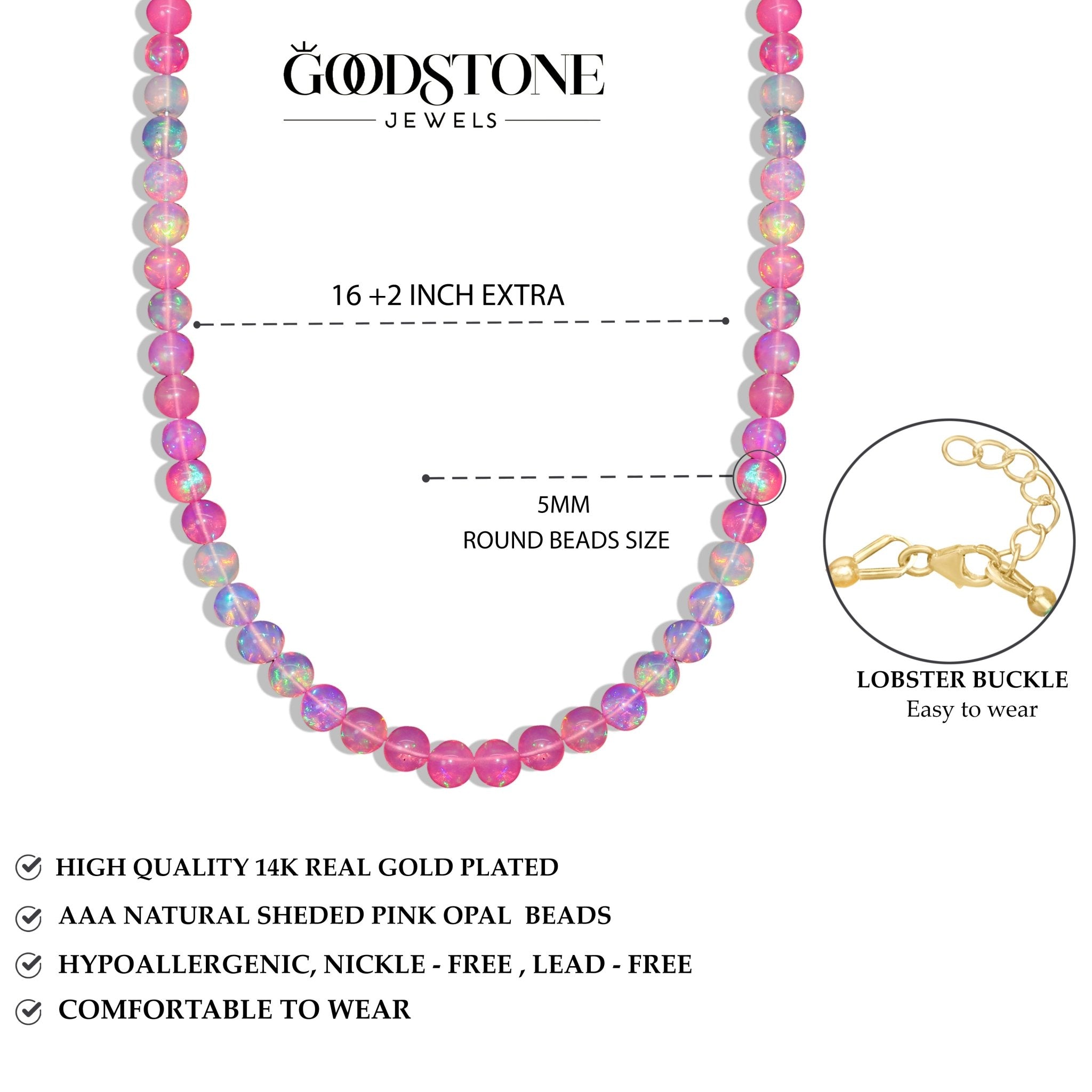 Multifire Pink Opal Round Gemstone Shaded Necklace - Goodstone Jewels