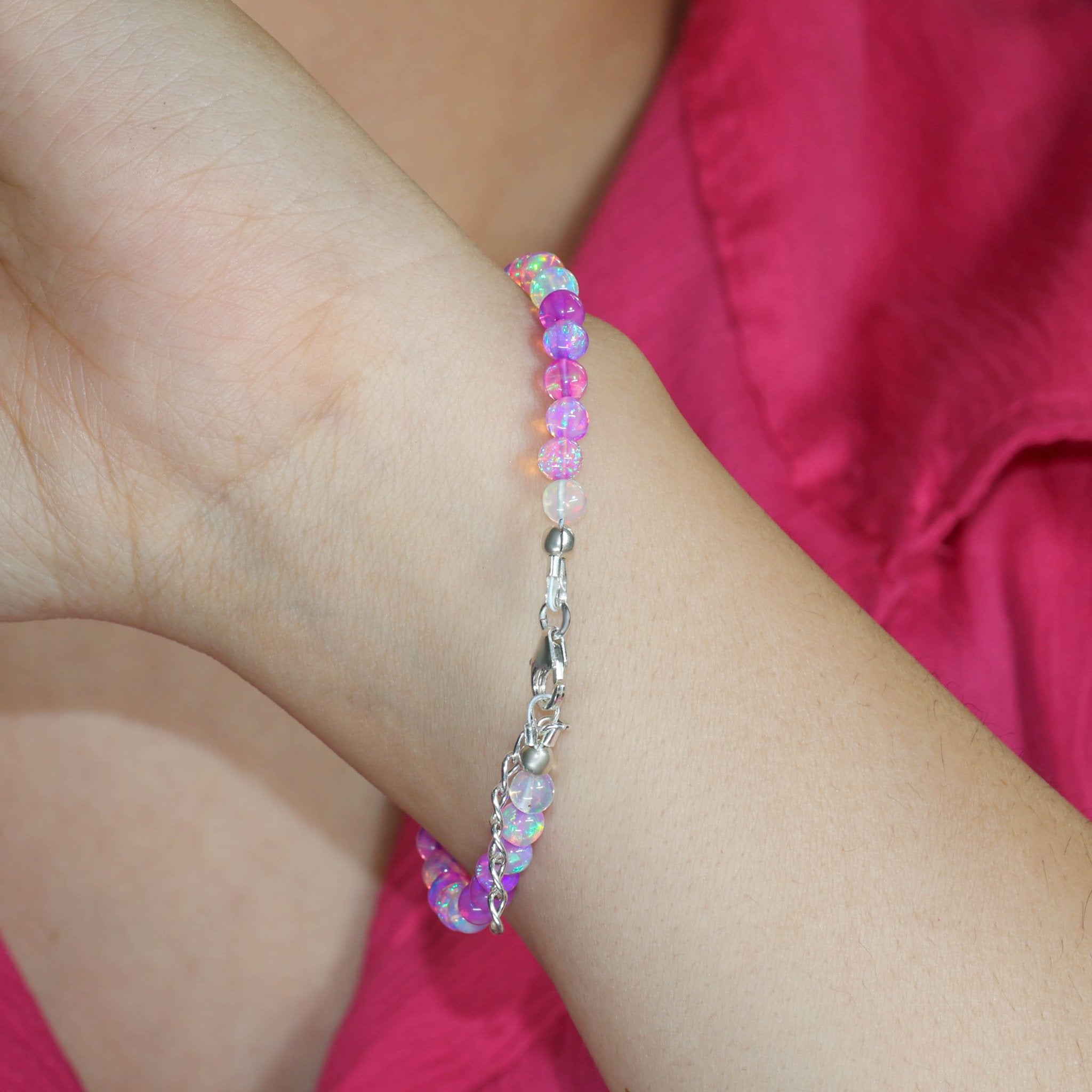 Multifire Purple Shaded Opal Round Beads Bracelet for Women - Goodstone Jewels