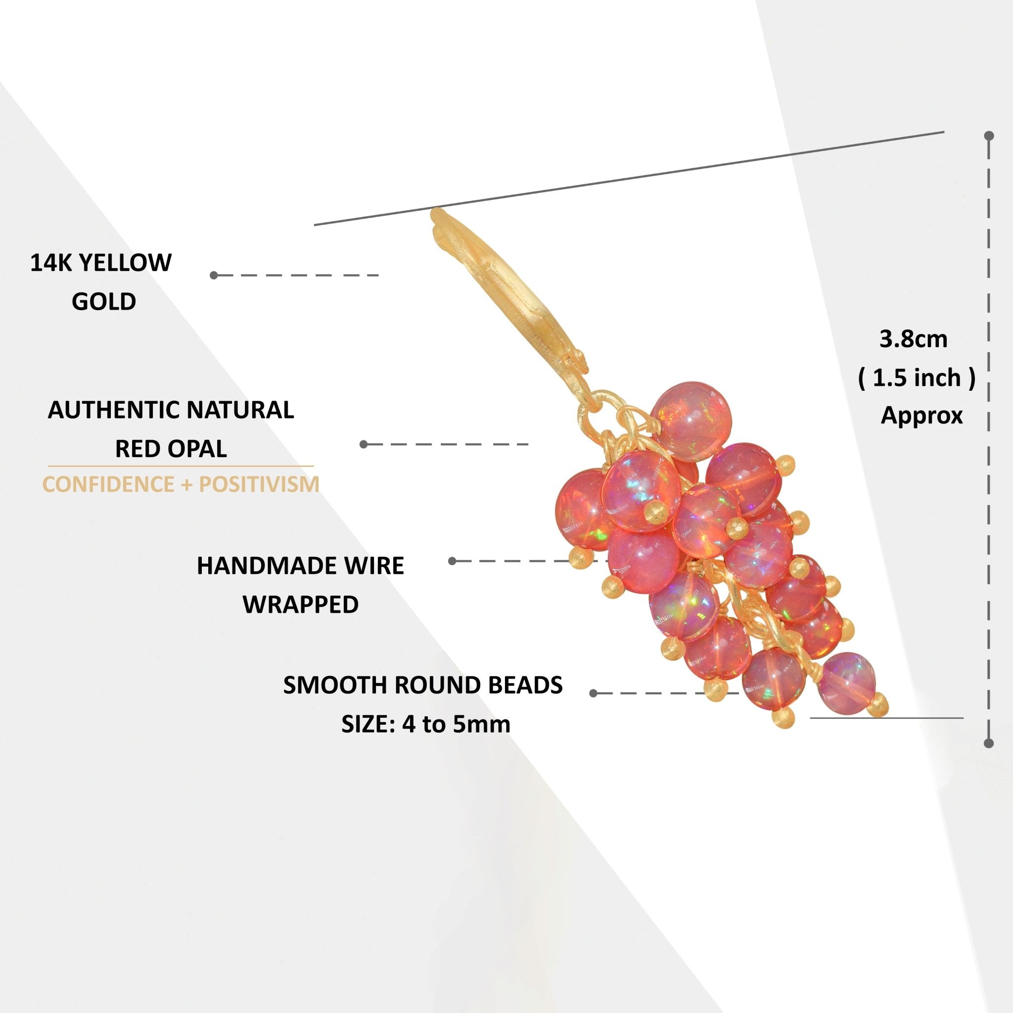 Multifire Red Opal Round Beads Cluster Earrings for Her - Goodstone Jewels