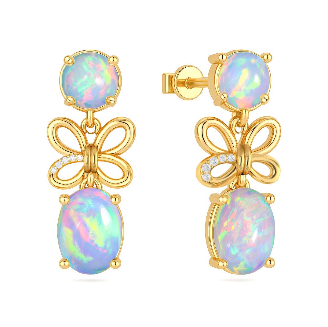 Multifire White Opal Butterfly Style Stud Earrings - Goodstone Jewels