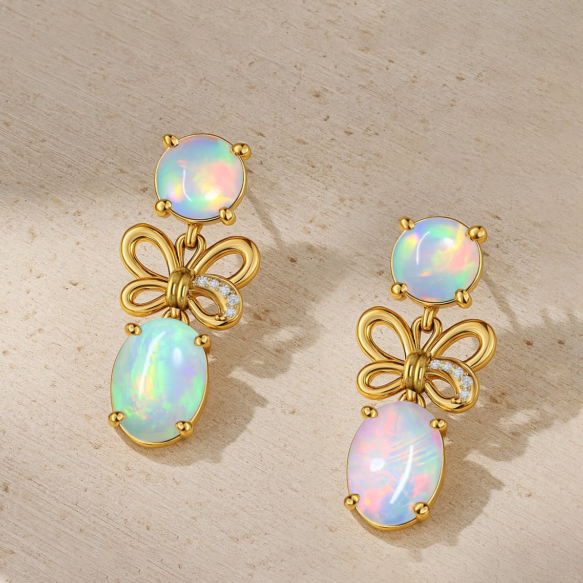 Multifire White Opal Butterfly Style Stud Earrings - Goodstone Jewels