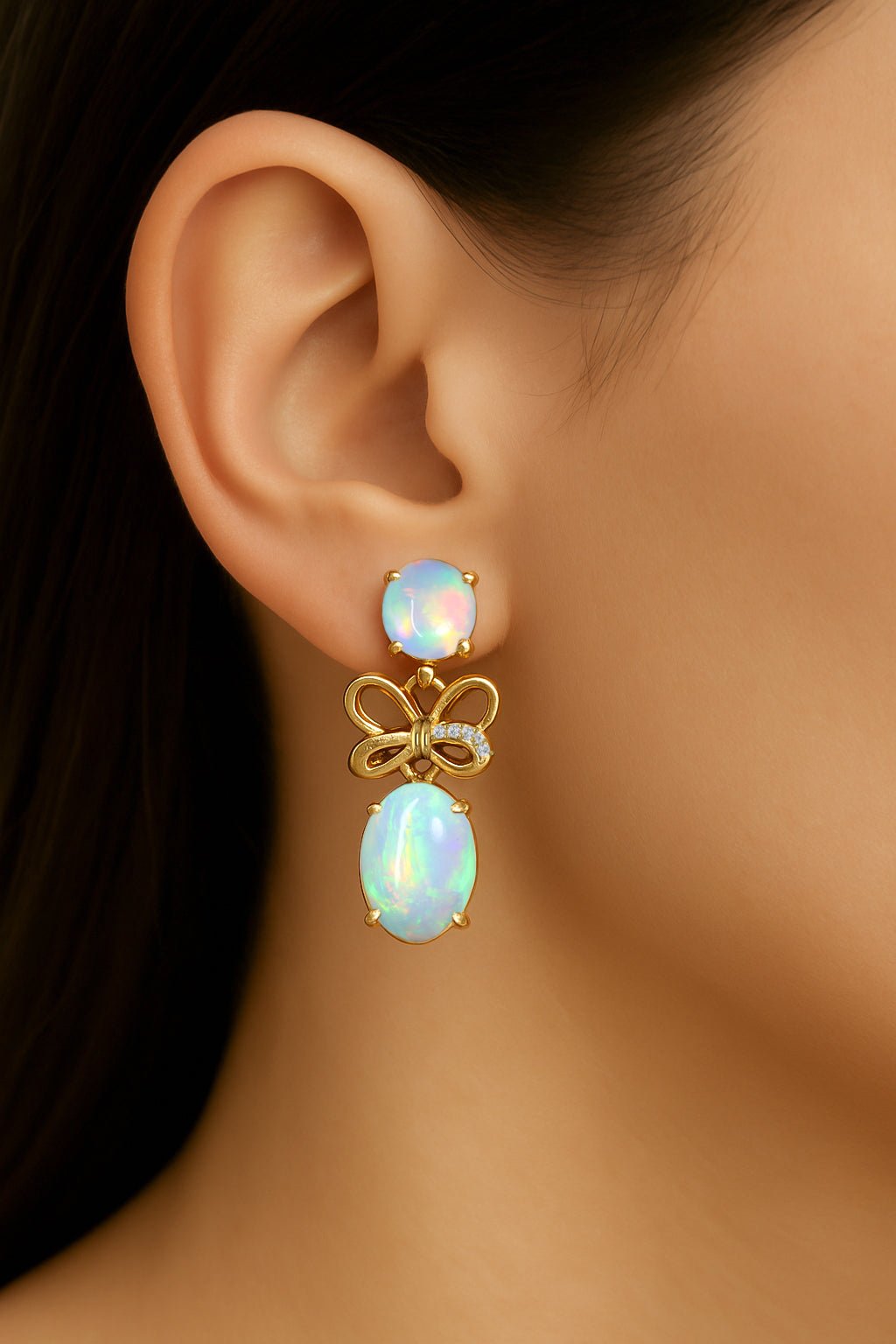 Multifire White Opal Butterfly Style Stud Earrings - Goodstone Jewels