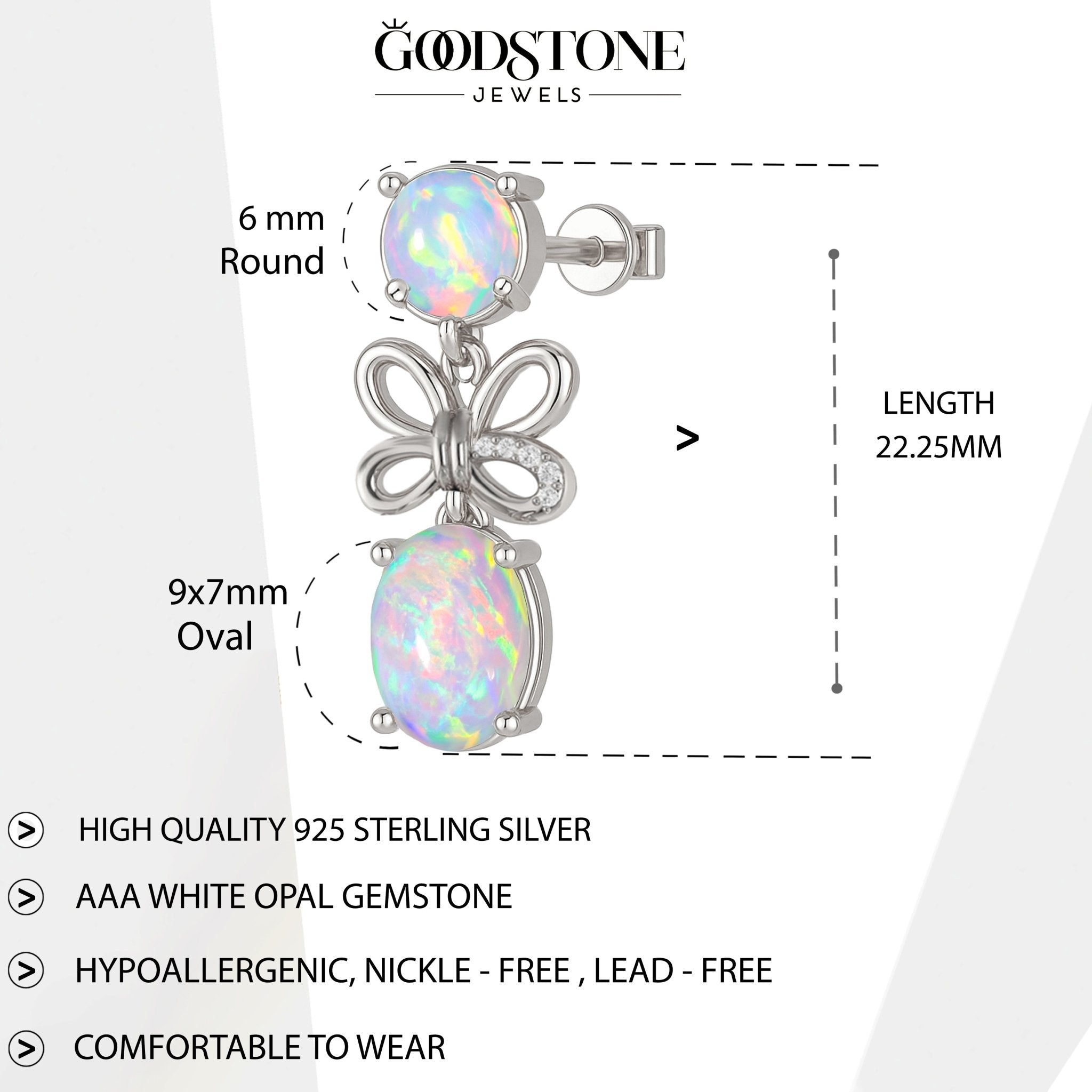 Multifire White Opal Butterfly Style Stud Earrings - Goodstone Jewels