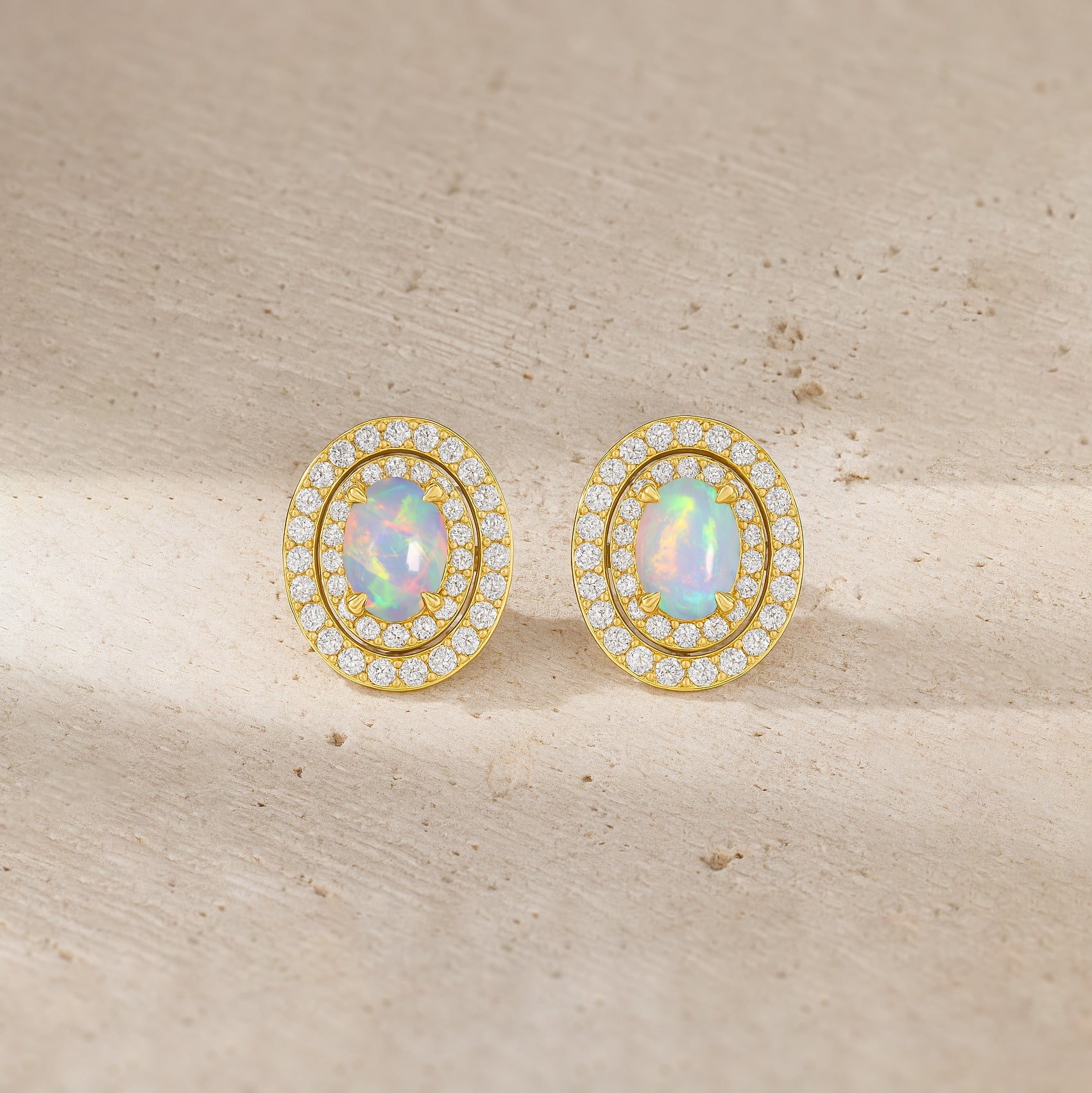 Multifire White Opal Push Back Stud Earrings for Her - Goodstone Jewels