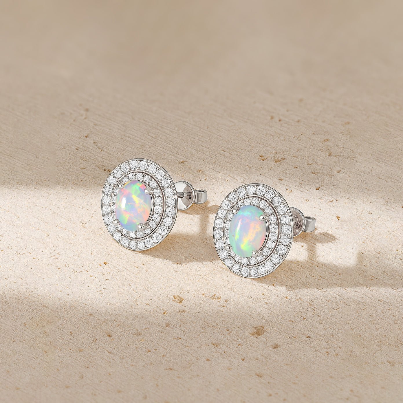 Multifire White Opal Push Back Stud Earrings for Her - Goodstone Jewels