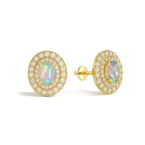 White Opal Halo Stud Earrings for Everyday Elegance