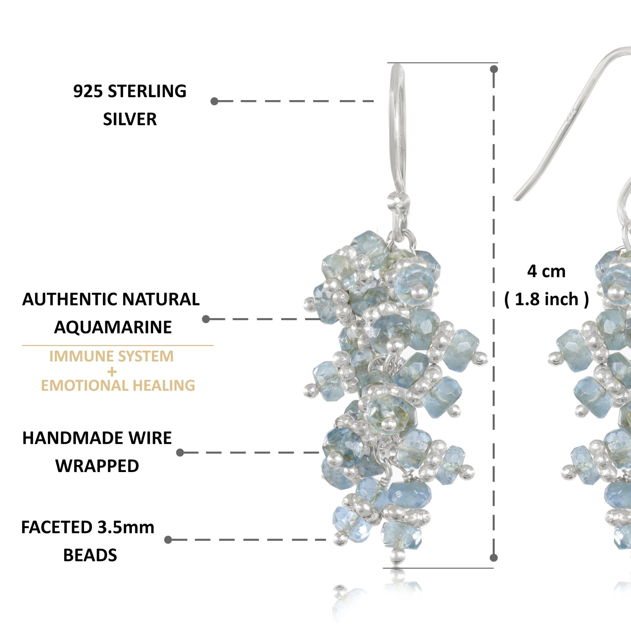 Natural Aquamarine Beads Chakri Style Cluster Earrings - Goodstone Jewels