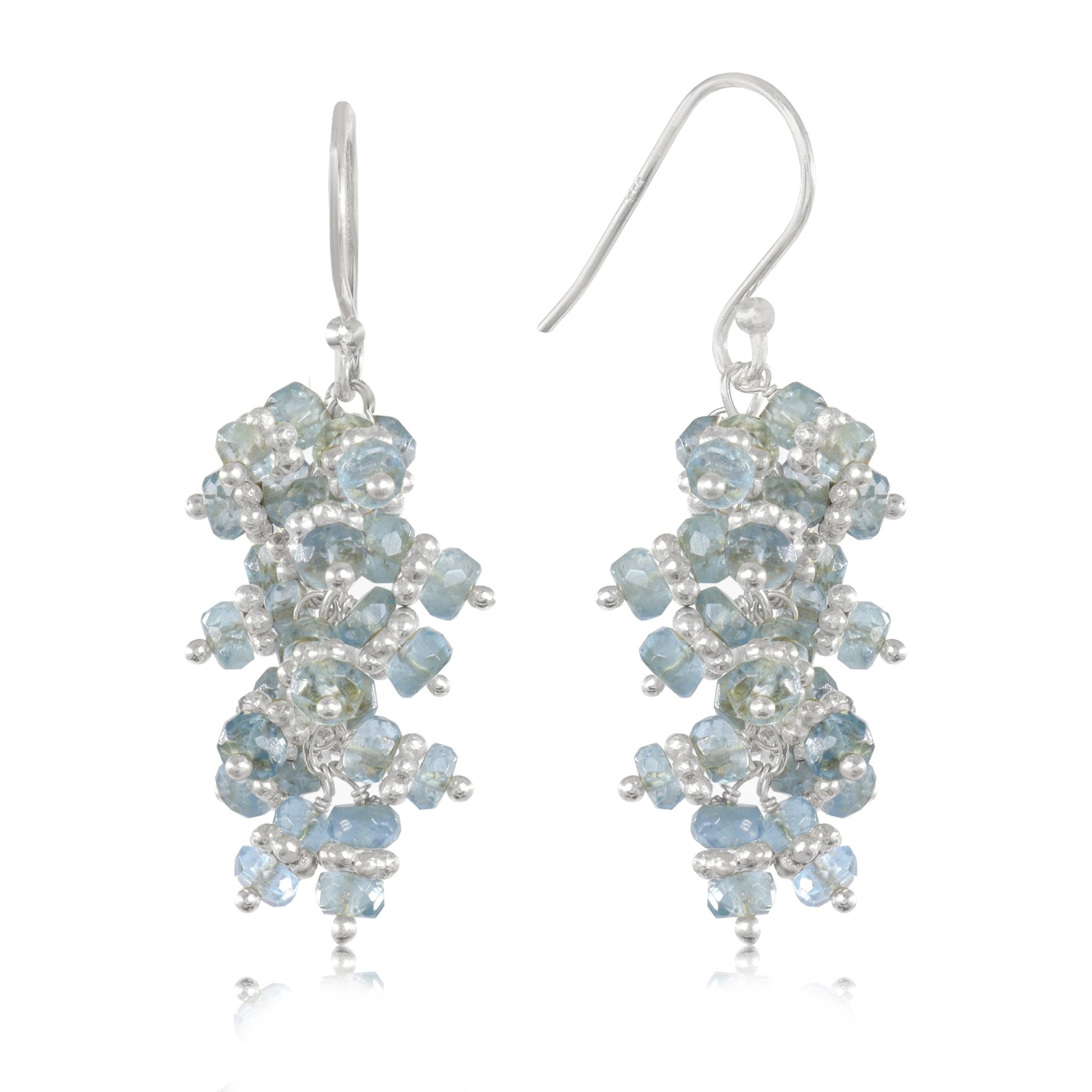 Natural Aquamarine Beads Chakri Style Cluster Earrings - Goodstone Jewels
