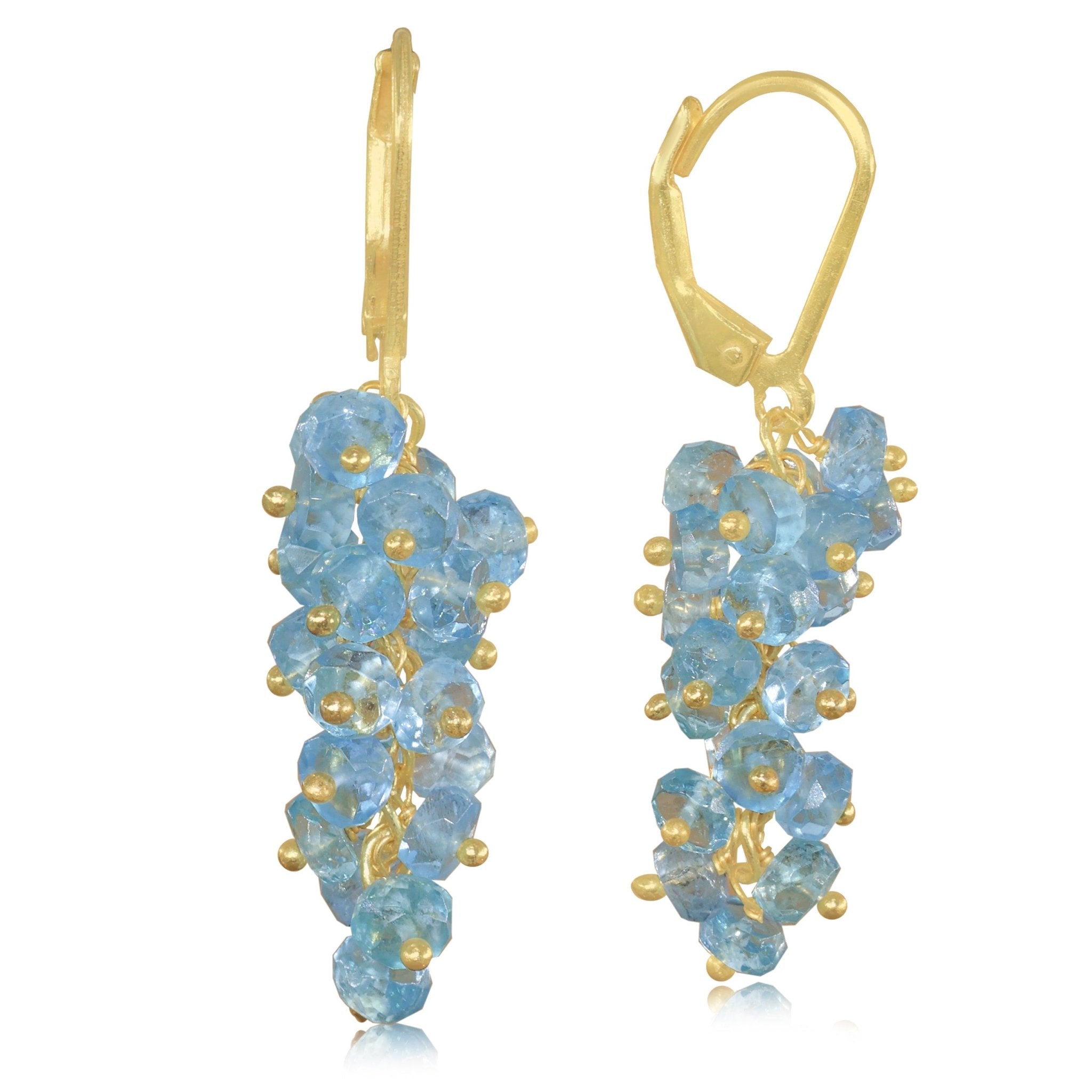 Natural Aquamarine Faceted Beads Cluster Earrings for Her - Goodstone Jewels