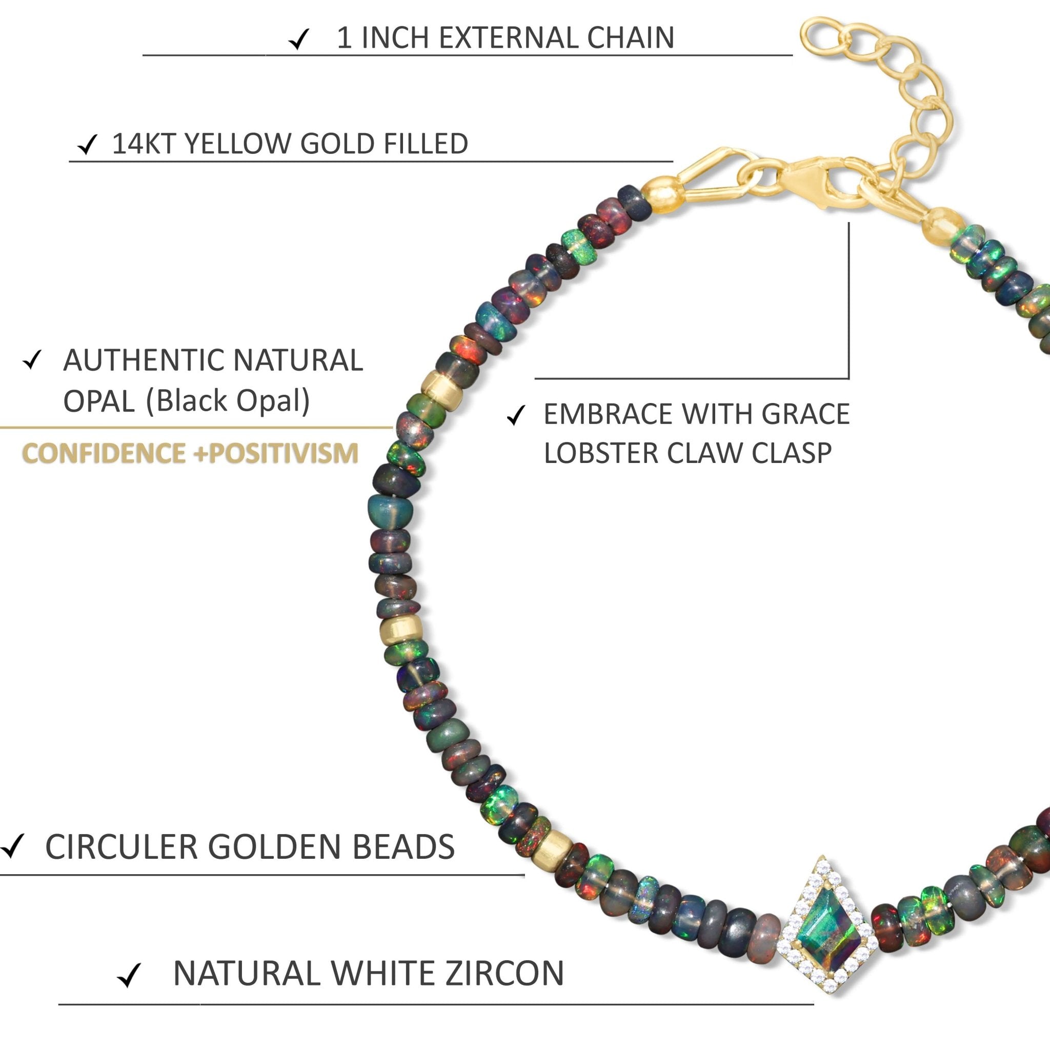 Natural Black fire opal beaded with kite chamr bracelet - Goodstone Jewels