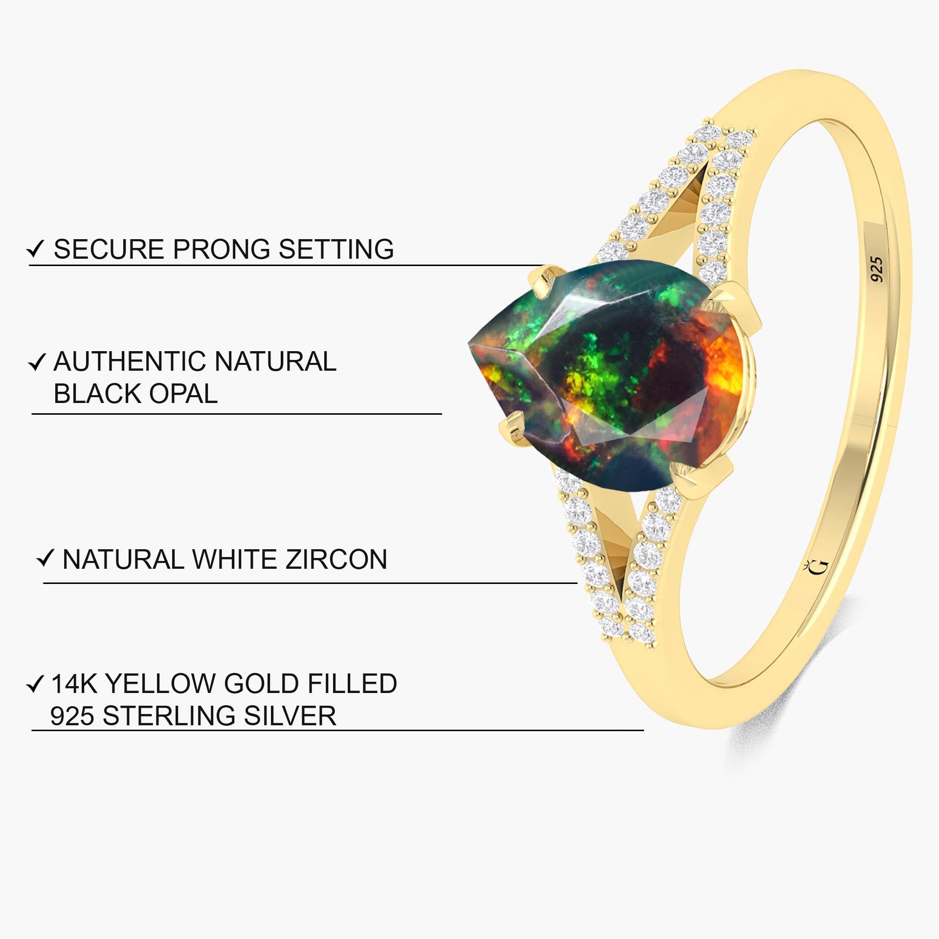 Natural Black fire Pear opal Wedding and Engagement ring - Goodstone Jewels