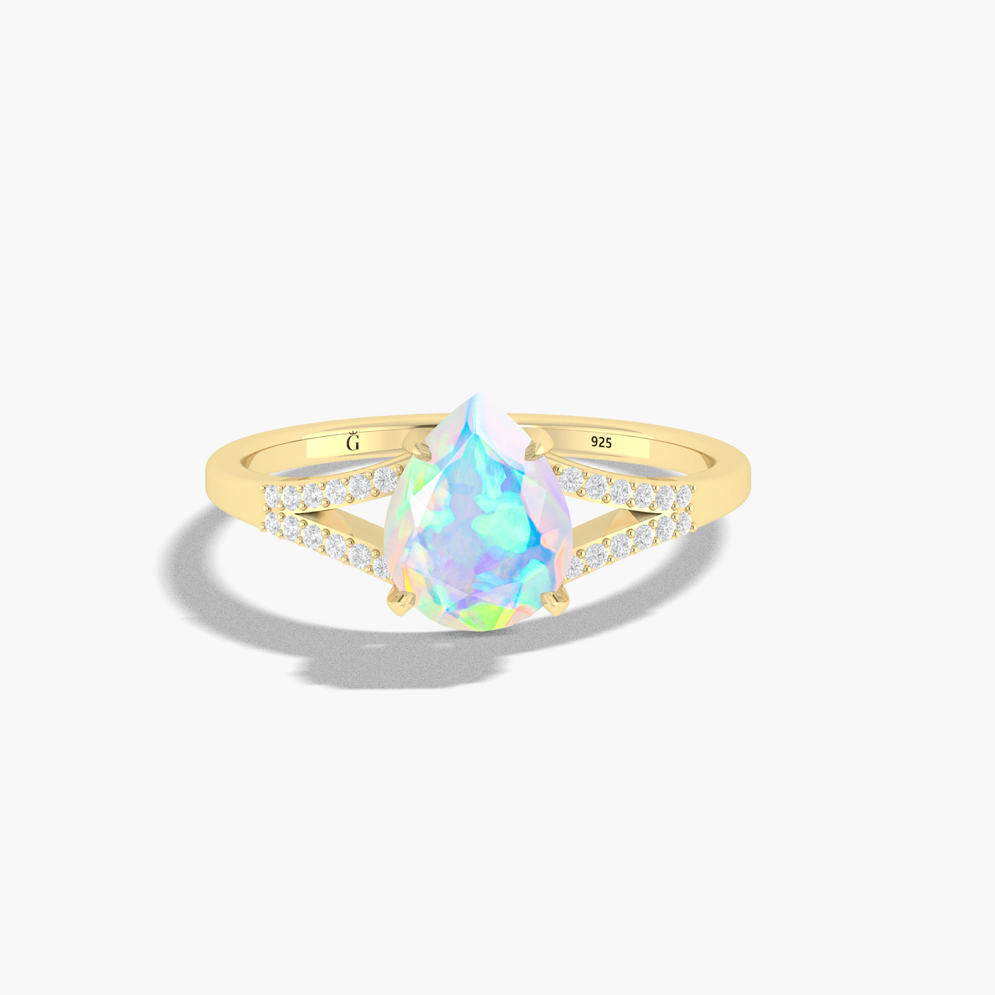 Natural Black fire Pear opal Wedding and Engagement ring - Goodstone Jewels