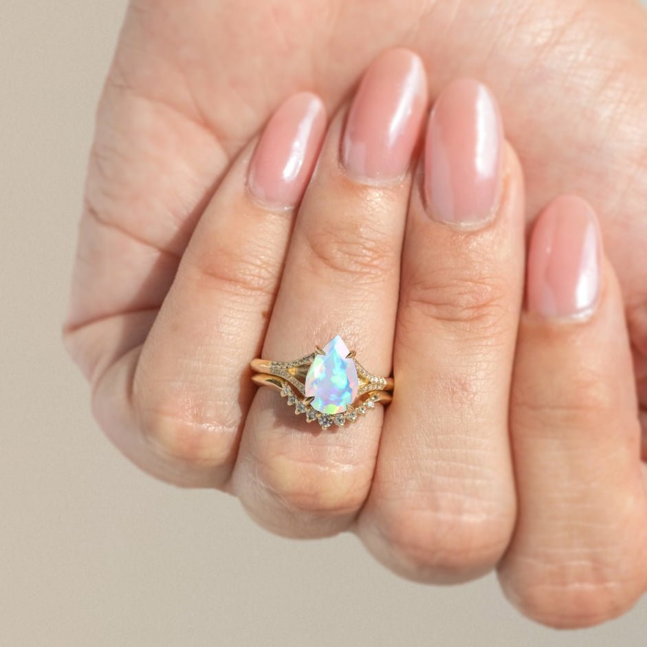 Natural Black fire Pear opal Wedding and Engagement ring - Goodstone Jewels