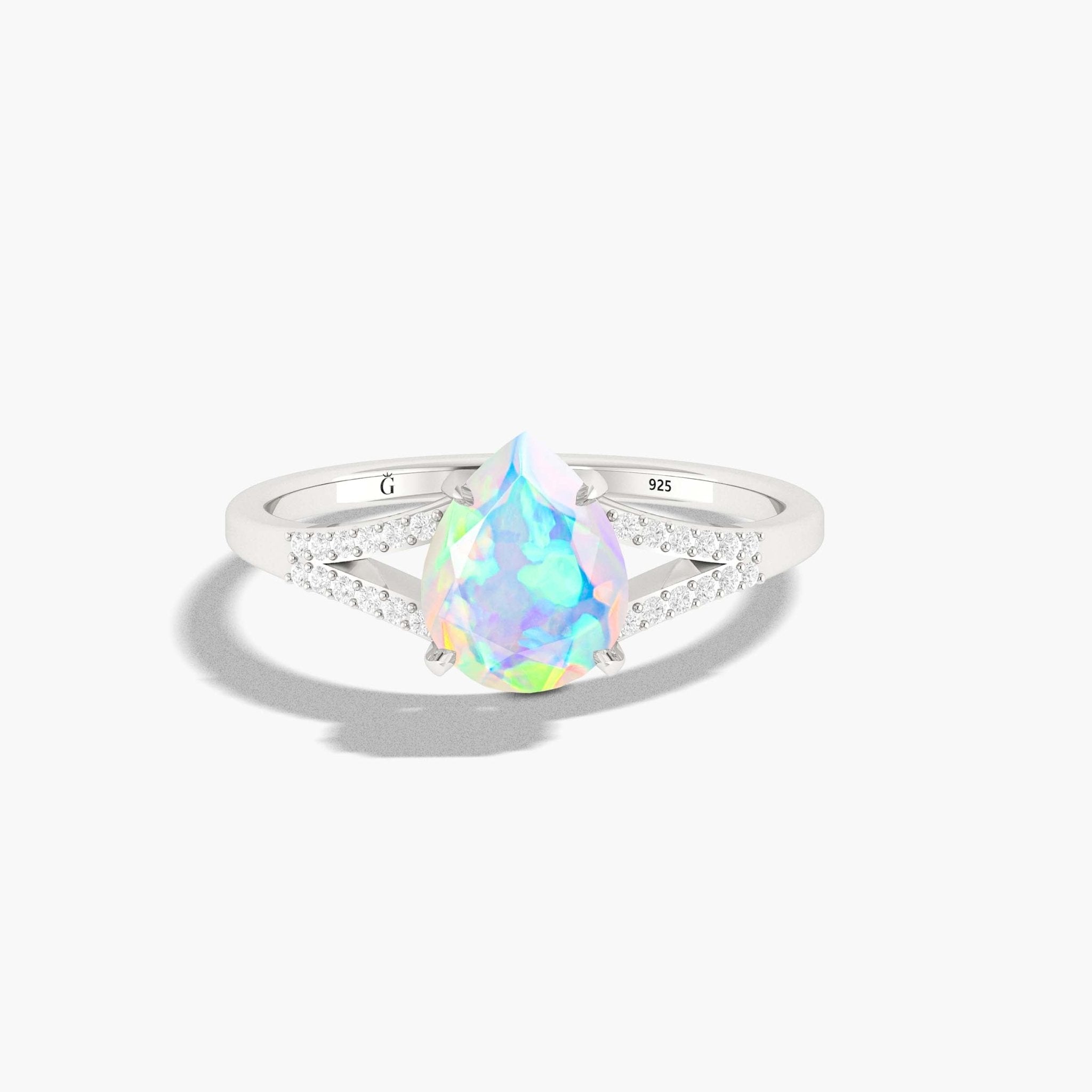 Natural Black fire Pear opal Wedding and Engagement ring - Goodstone Jewels