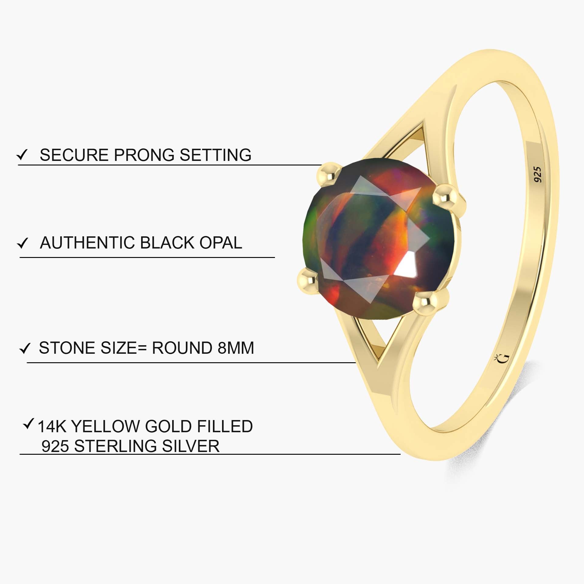 Natural Black Opal 1.6 Carat Round Shape Solitaire Wedding Ring - Goodstone Jewels
