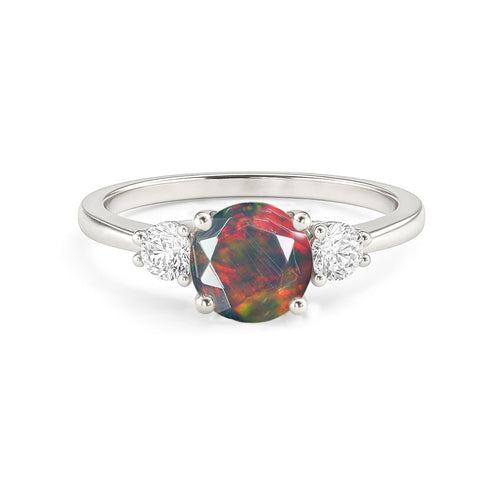 Black Opal & Zirconia Three Stone Ring - Symbol of Love