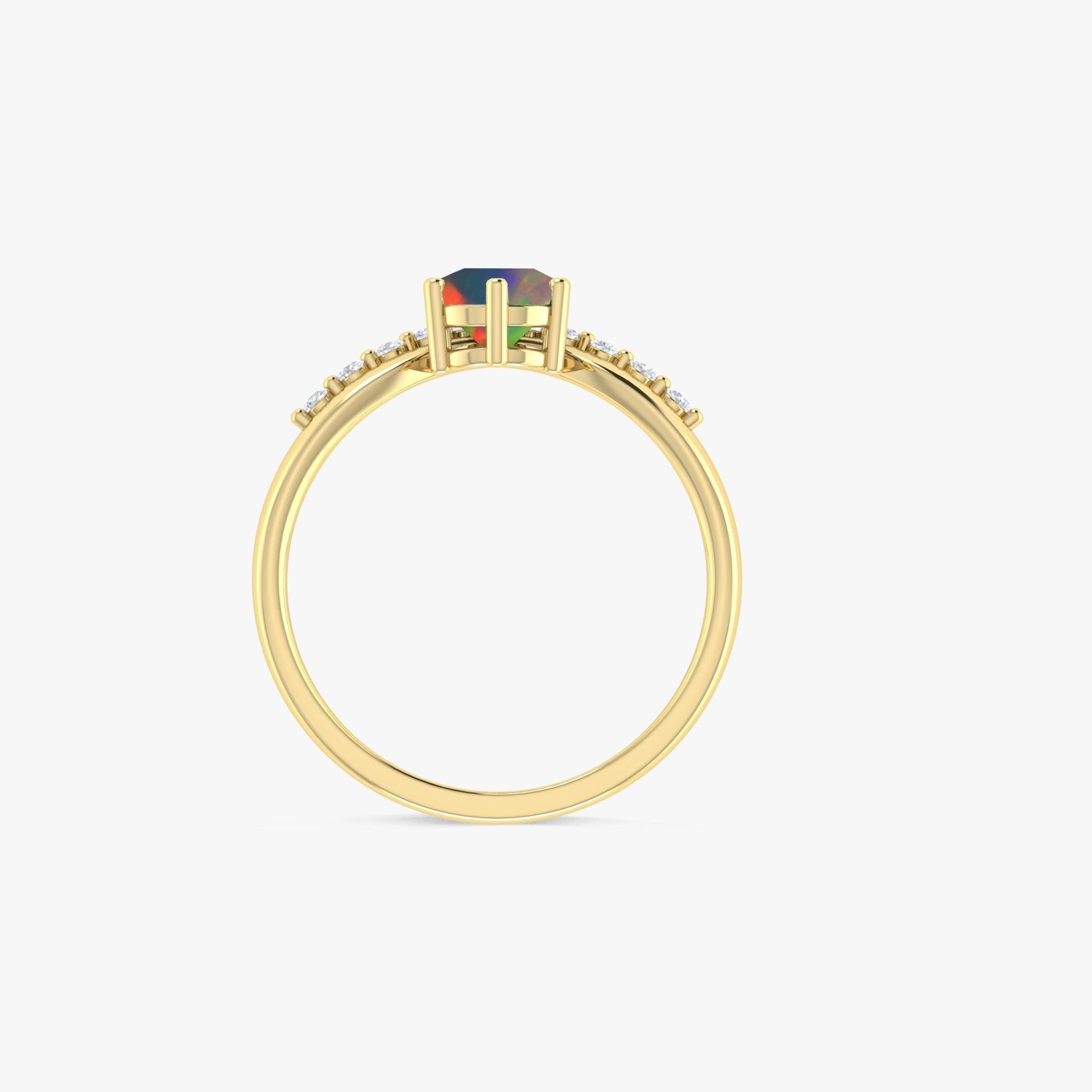 Natural Black Opal and White Zircon Sparkling Wishbone Ring - Goodstone Jewels