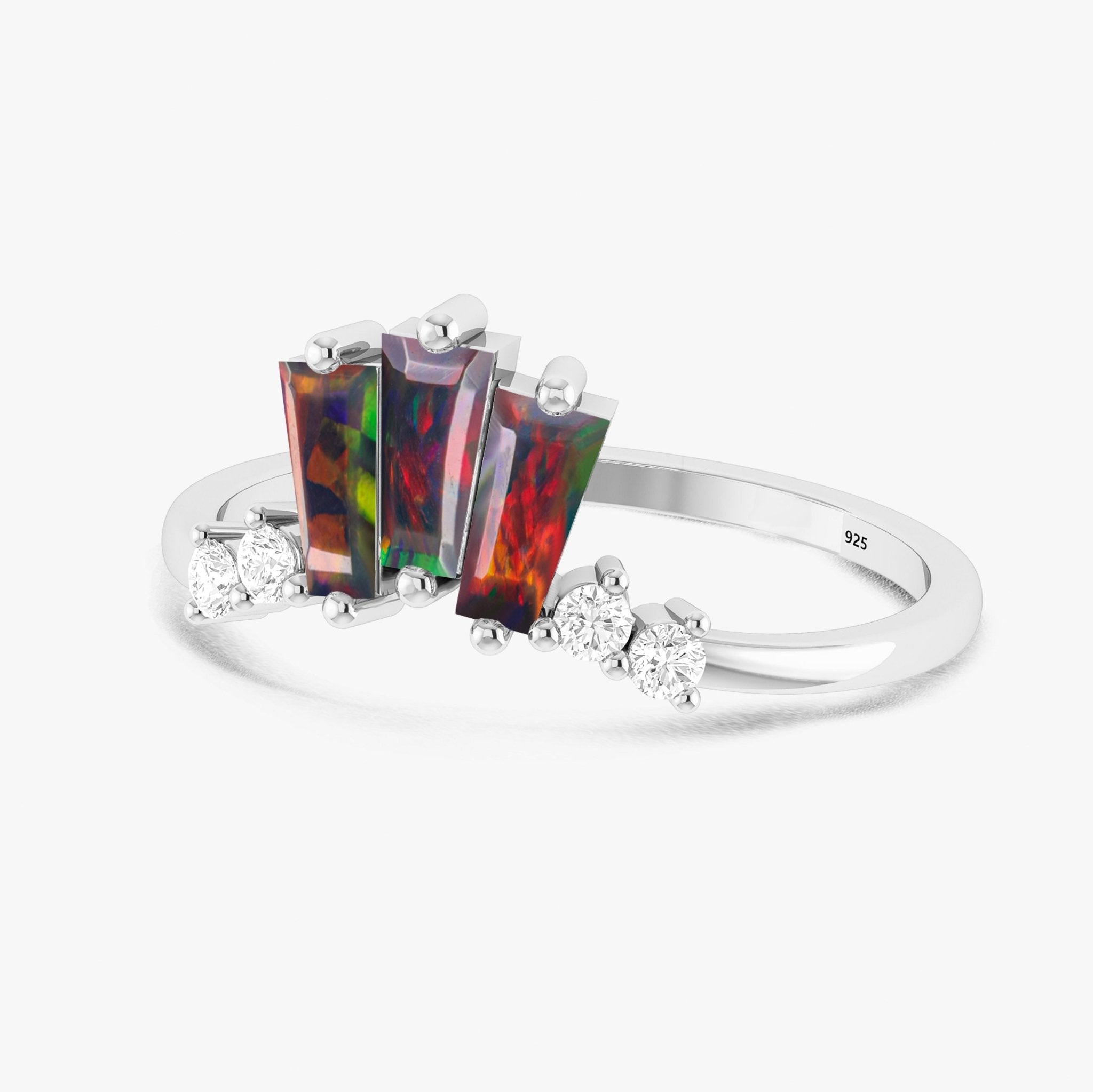 Natural Black Opal Baguette Stone Wishbone Crown Style Ring - Goodstone Jewels