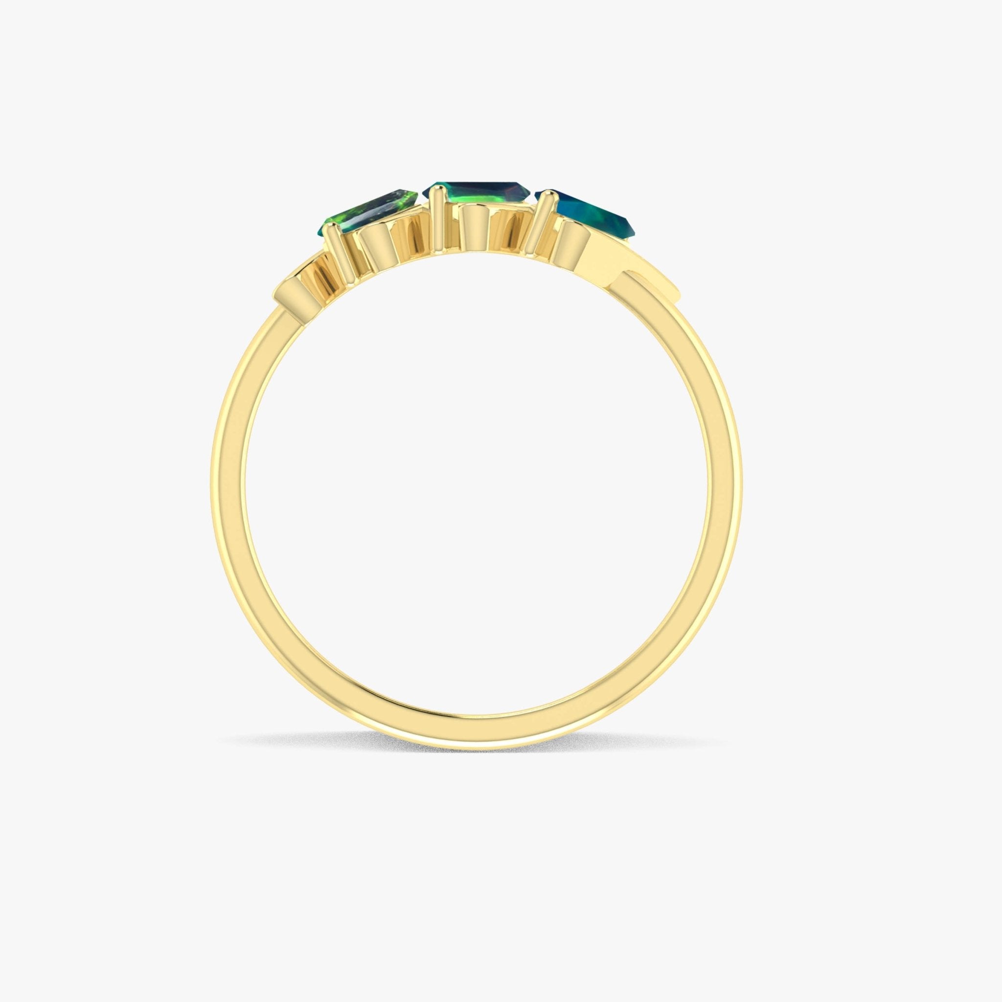 Natural Black Opal Baguette Style Three Stone Ring in Gold Filled & Sterling Silver - Goodstone Jewels