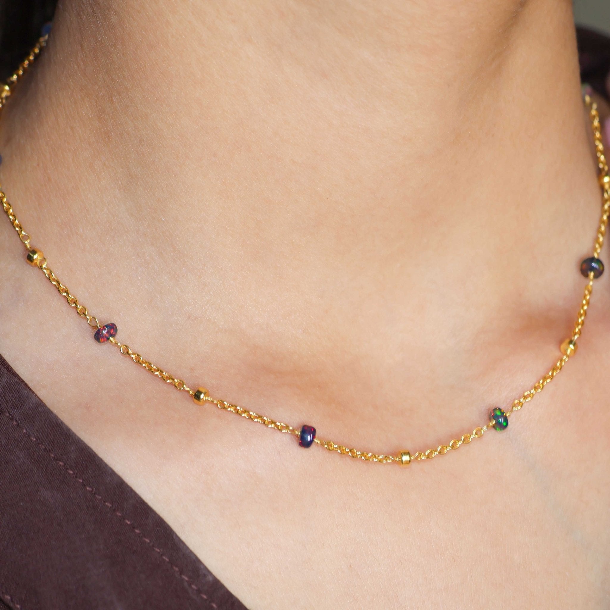Natural Black Opal Beaded Chain Necklace for Women - Goodstone Jewels