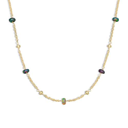 Natural Black Opal Beaded Chain Necklace for Women