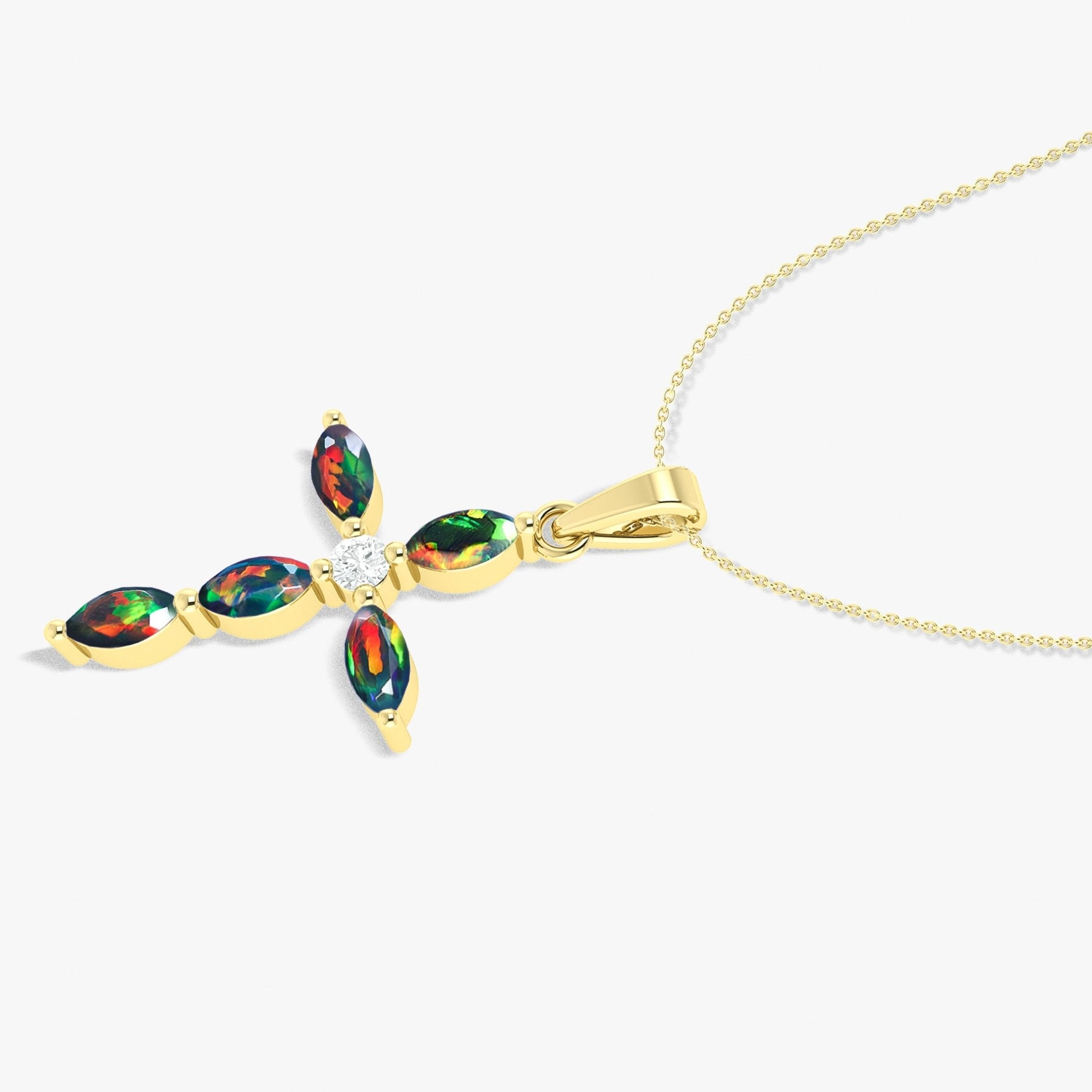 Natural Black Opal Cross Charm Pendant Necklace - Goodstone Jewels